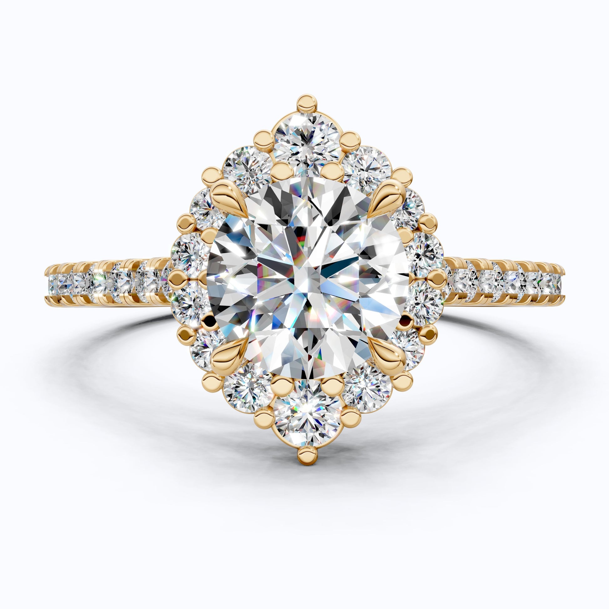 Dainty Floral Diamond Halo Pave Engagement Ring in 14K Solid Gold, 1.00 CT Round Cut Lab Diamond, Handmade Bridal Jewelry, Anniversary Gift for Her
