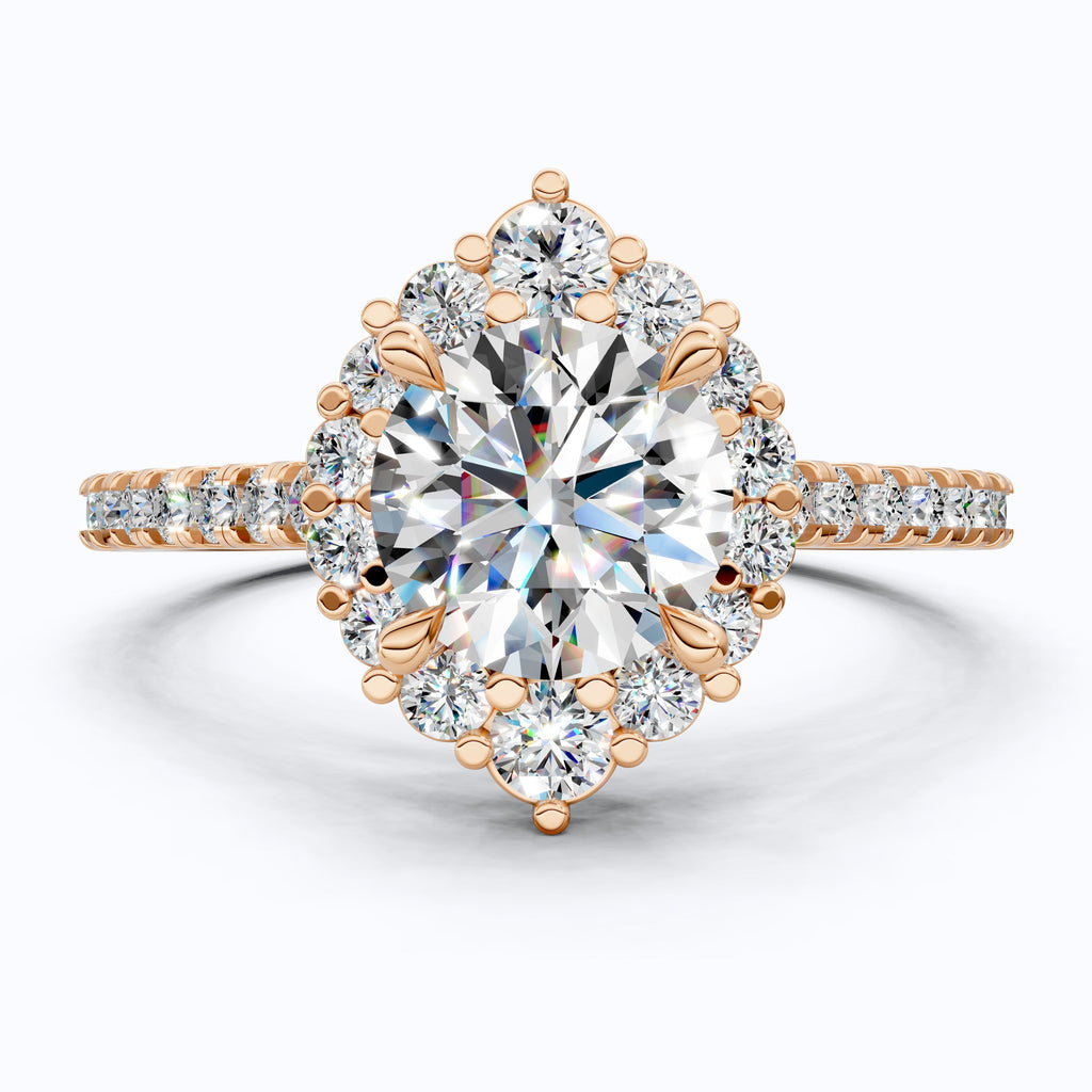Dainty Floral Diamond Halo Pave Engagement Ring in 14K Solid Gold, 1.00 CT Round Cut Lab Diamond, Handmade Bridal Jewelry, Anniversary Gift for Her