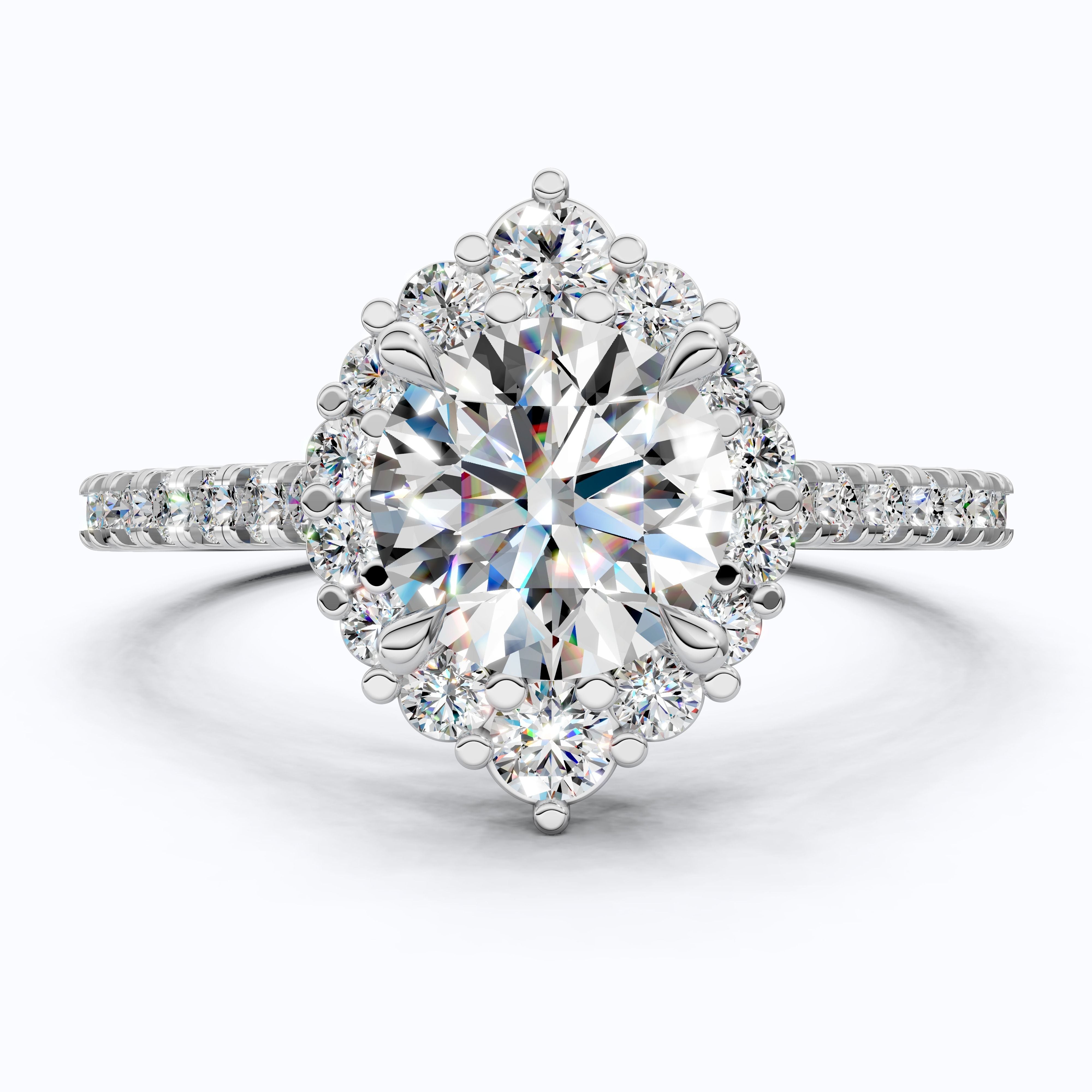 Dainty Floral Diamond Halo Pave Engagement Ring in 14K Solid Gold, 1.00 CT Round Cut Lab Diamond, Handmade Bridal Jewelry, Anniversary Gift for Her
