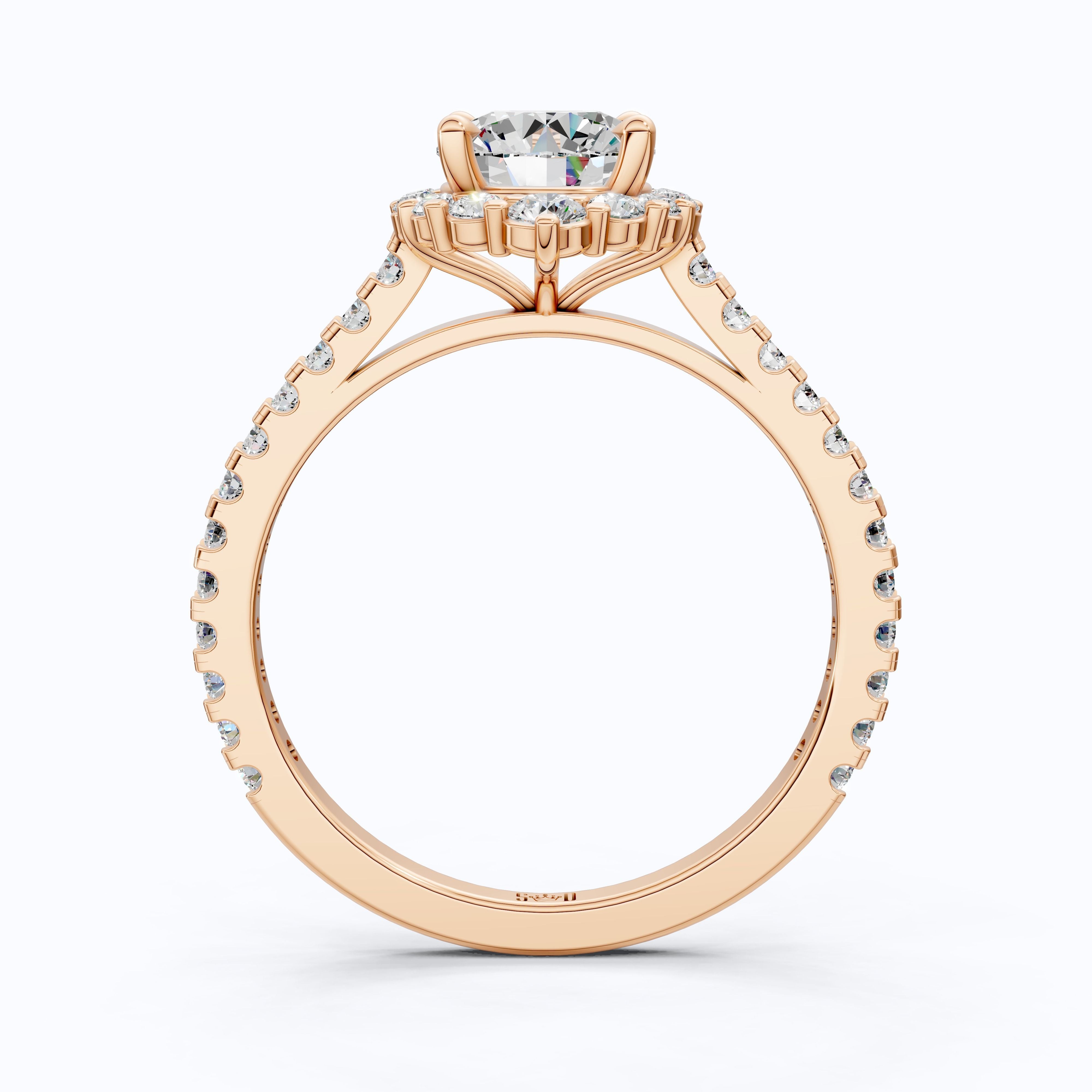Dainty Floral Diamond Halo Pave Engagement Ring in 14K Solid Gold, 1.00 CT Round Cut Lab Diamond, Handmade Bridal Jewelry, Anniversary Gift for Her