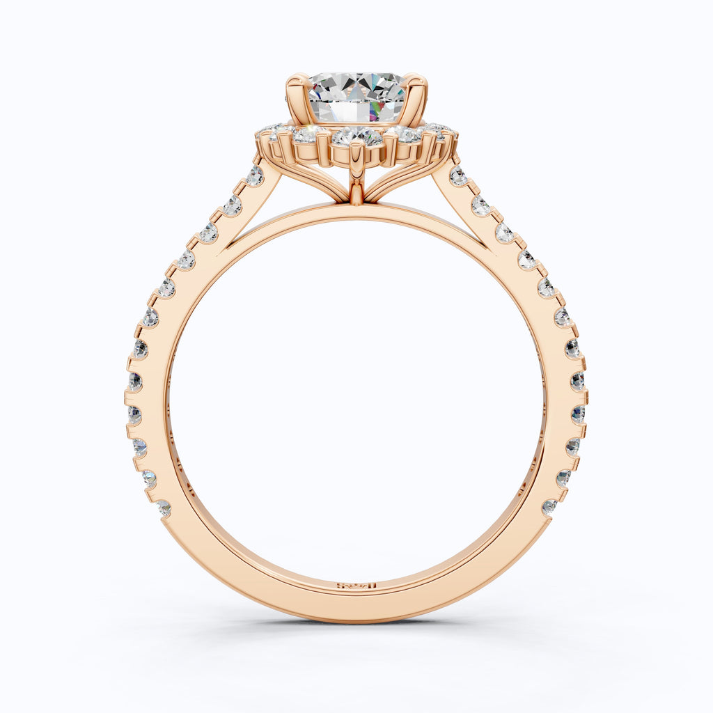 Dainty Floral Diamond Halo Pave Engagement Ring in 14K Solid Gold, 1.00 CT Round Cut Lab Diamond, Handmade Bridal Jewelry, Anniversary Gift for Her