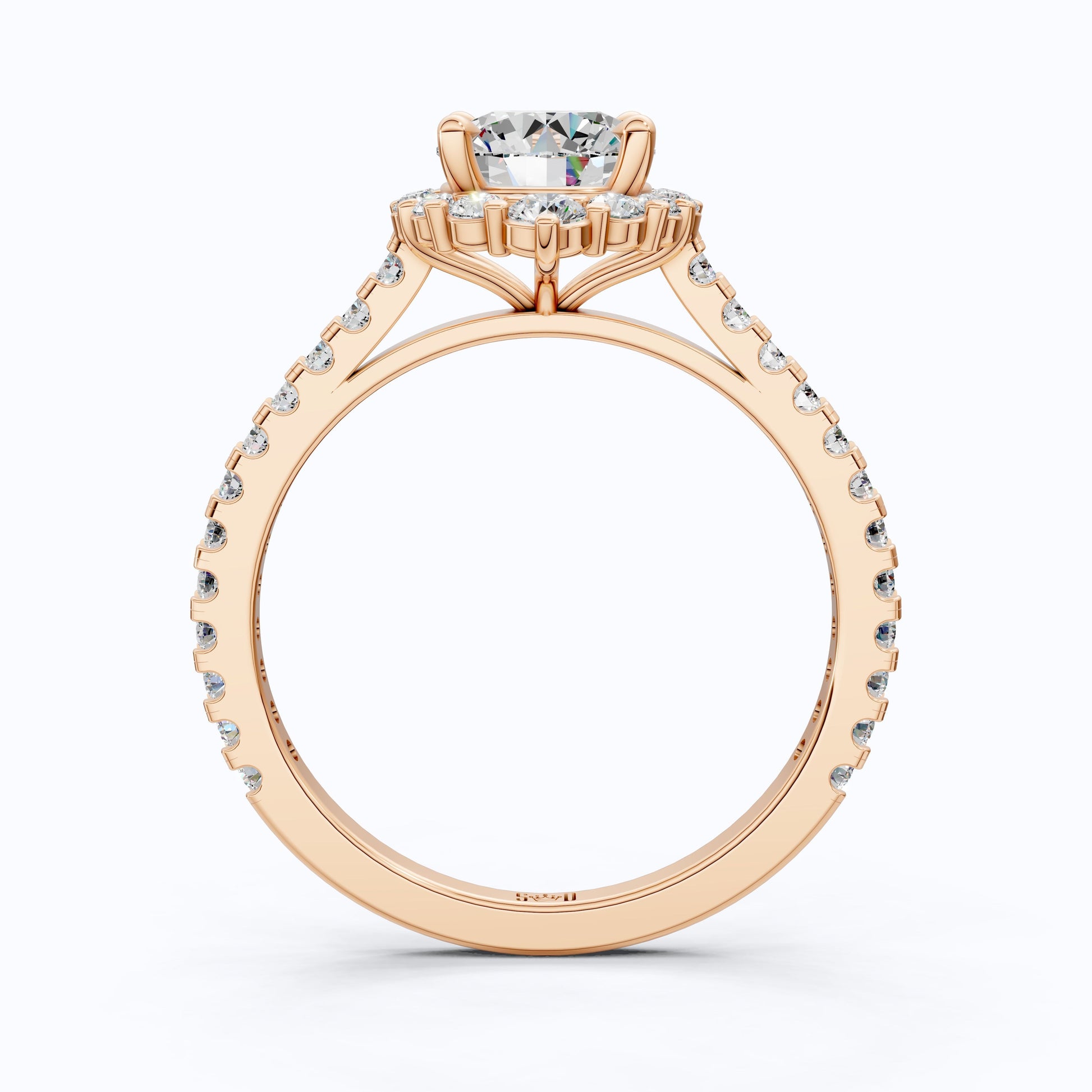 Dainty Floral Diamond Halo Pave Engagement Ring in 14K Solid Gold, 1.00 CT Round Cut Lab Diamond, Handmade Bridal Jewelry, Anniversary Gift for Her