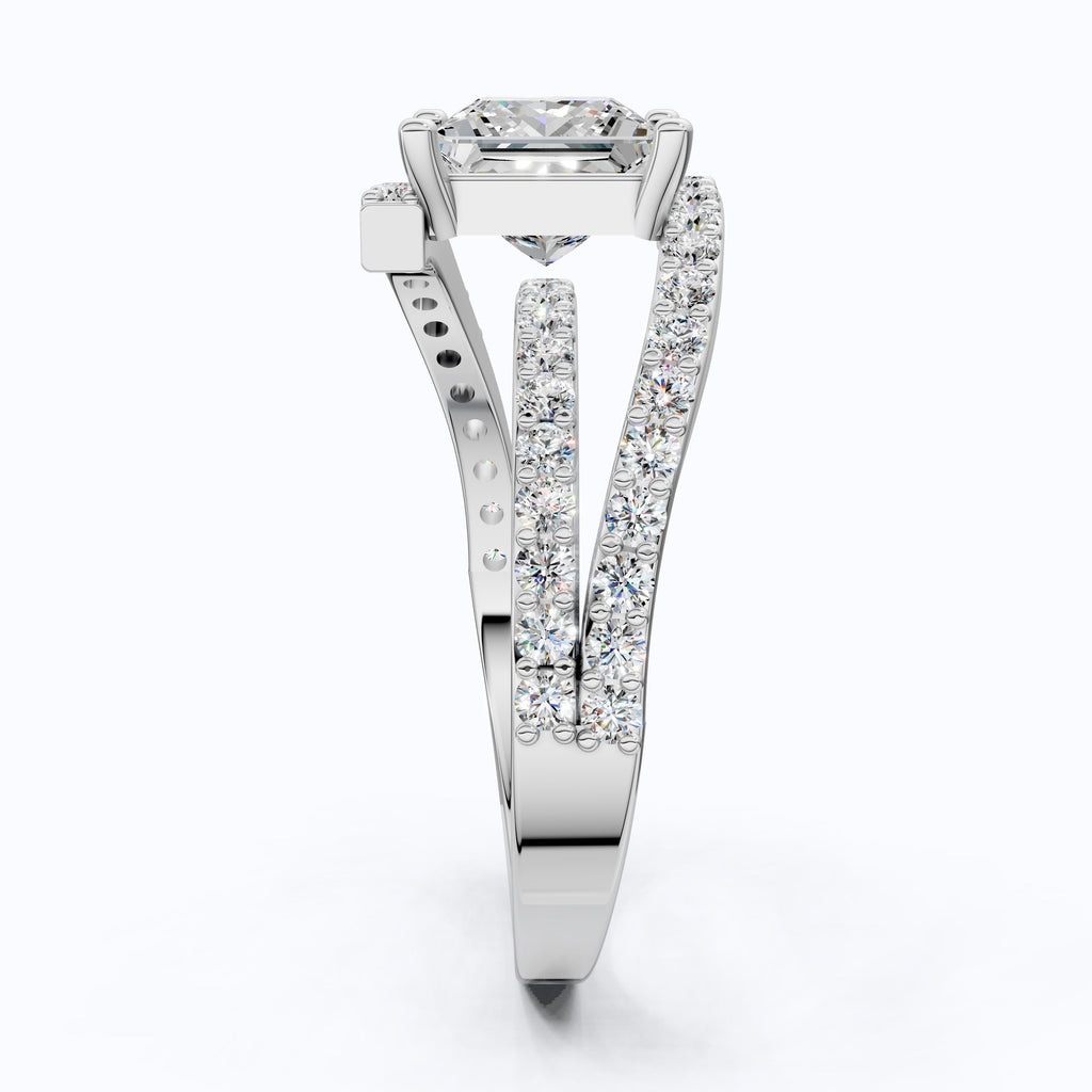 Modern Halo Split Shank Bypass Engagement Ring in 14K Solid Gold, 1.50 CT Princess Cut Lab Grown Diamond, Wedding Gift For Her