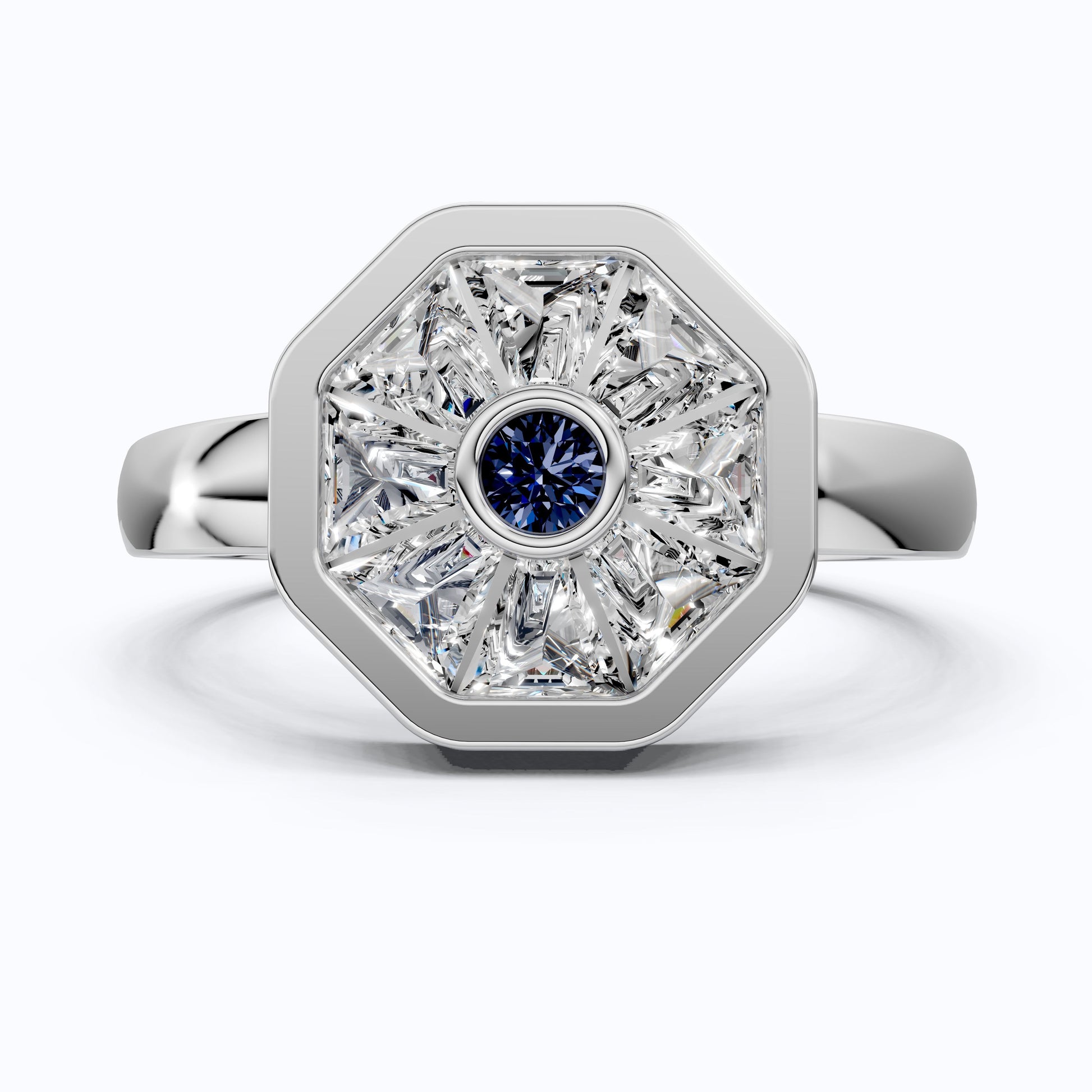 Geometric Evil Eye Statement Engagement Ring in 14K Gold, 0.94 TCW Round/Tapper Baguette Cut Gemstone/Lab Created Diamonds, Gift for Wife