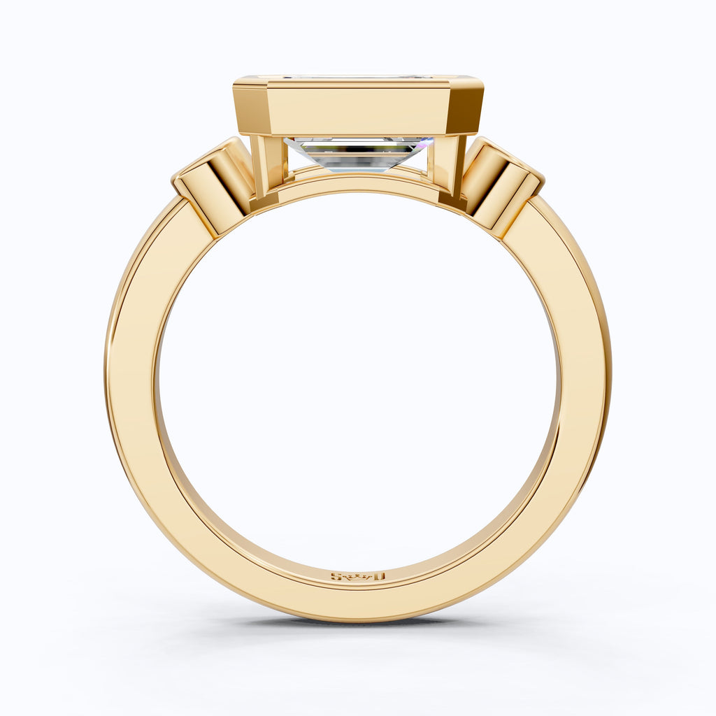 Minimalist Emerald Cut Bezel Accent Three Stone Engagement Ring in 14K Solid Gold, 1.75 CT Emerald Cut Lab Created Diamond, Bridal Jewelry, Everyday Ring