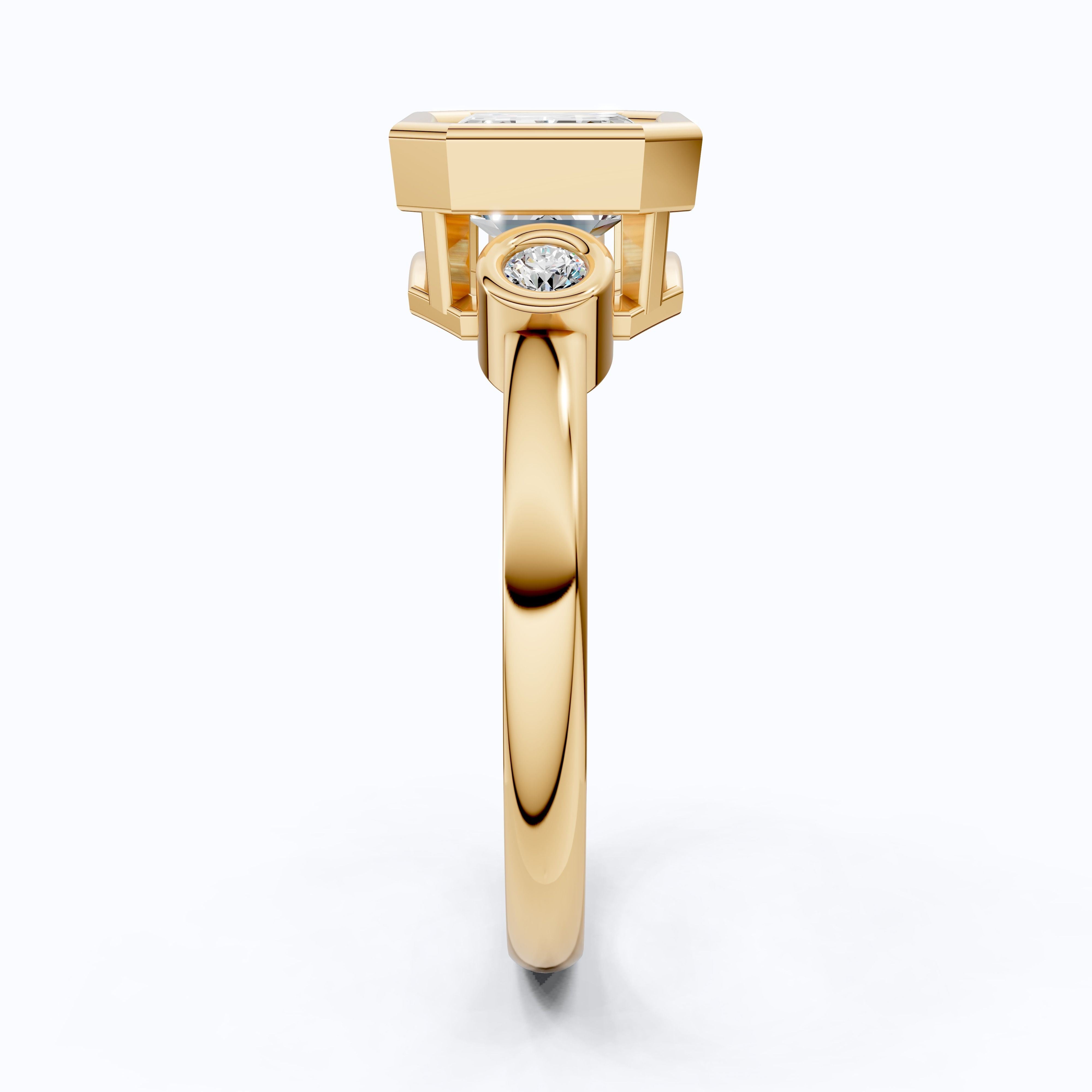 Minimalist Emerald Cut Bezel Accent Three Stone Engagement Ring in 14K Solid Gold, 1.75 CT Emerald Cut Lab Created Diamond, Bridal Jewelry, Everyday Ring