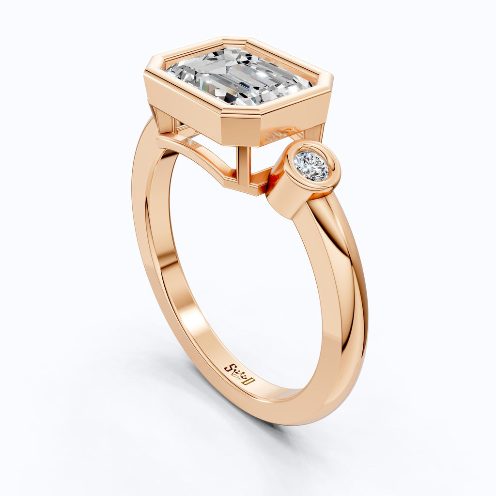 Minimalist Emerald Cut Bezel Accent Three Stone Engagement Ring in 14K Solid Gold, 1.75 CT Emerald Cut Lab Created Diamond, Bridal Jewelry, Everyday Ring