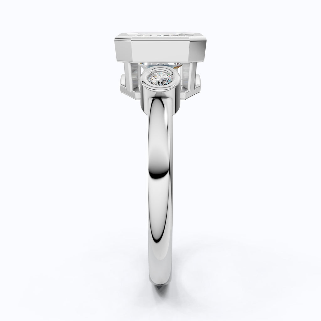 Minimalist Emerald Cut Bezel Accent Three Stone Engagement Ring in 14K Solid Gold, 1.75 CT Emerald Cut Lab Created Diamond, Bridal Jewelry, Everyday Ring