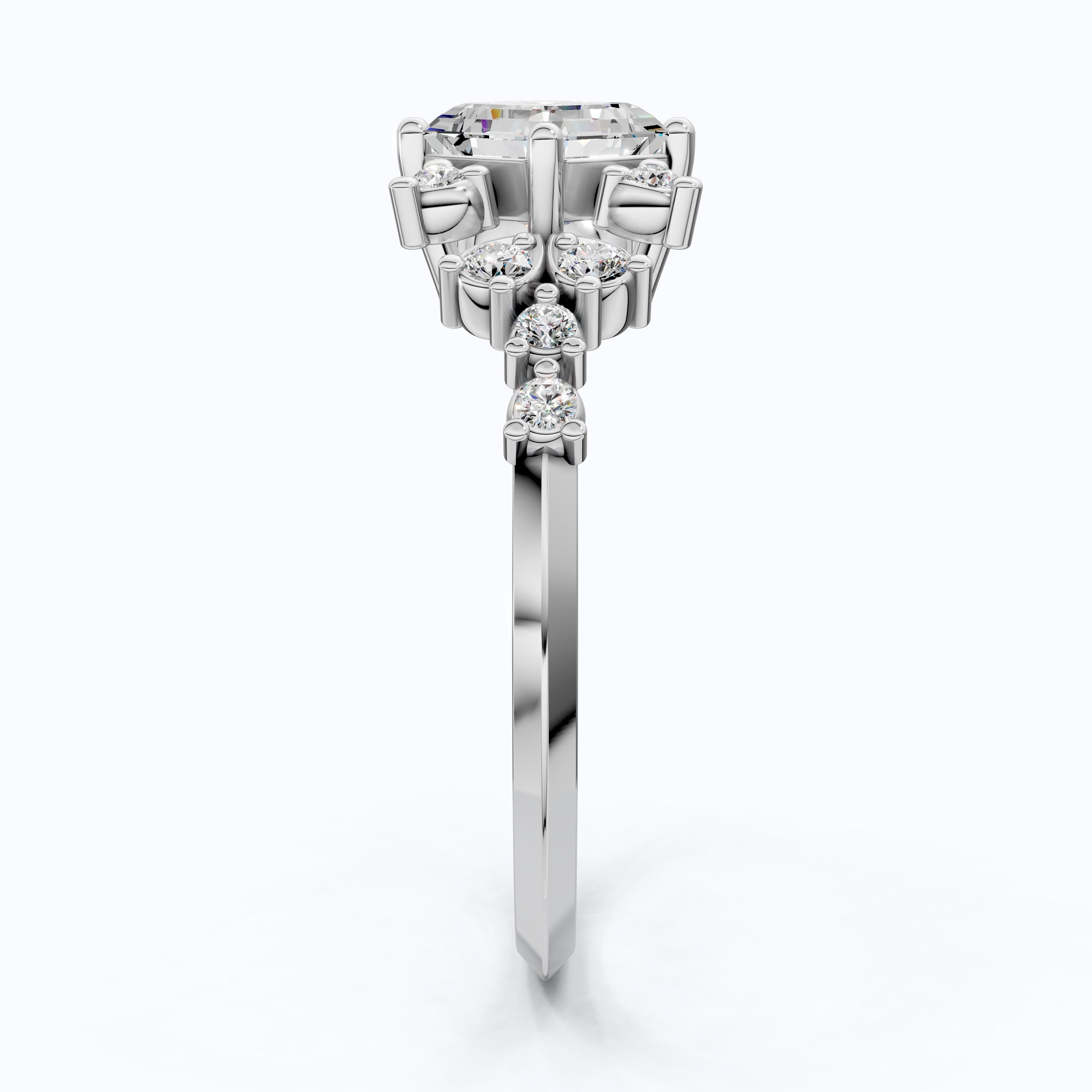 Unique Halo Cluster Engagement Ring in 14K Solid Gold, 1.00 CT Princess Cut Lab Created Diamond, Handmade Bridal Jewelry, Anniversary Gift for Her