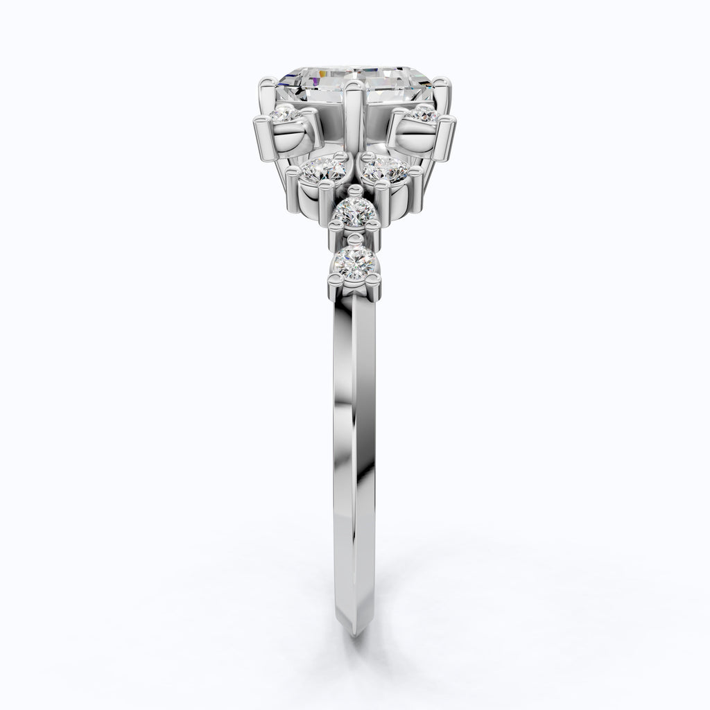 Unique Halo Cluster Engagement Ring in 14K Solid Gold, 1.00 CT Princess Cut Lab Created Diamond, Handmade Bridal Jewelry, Anniversary Gift for Her