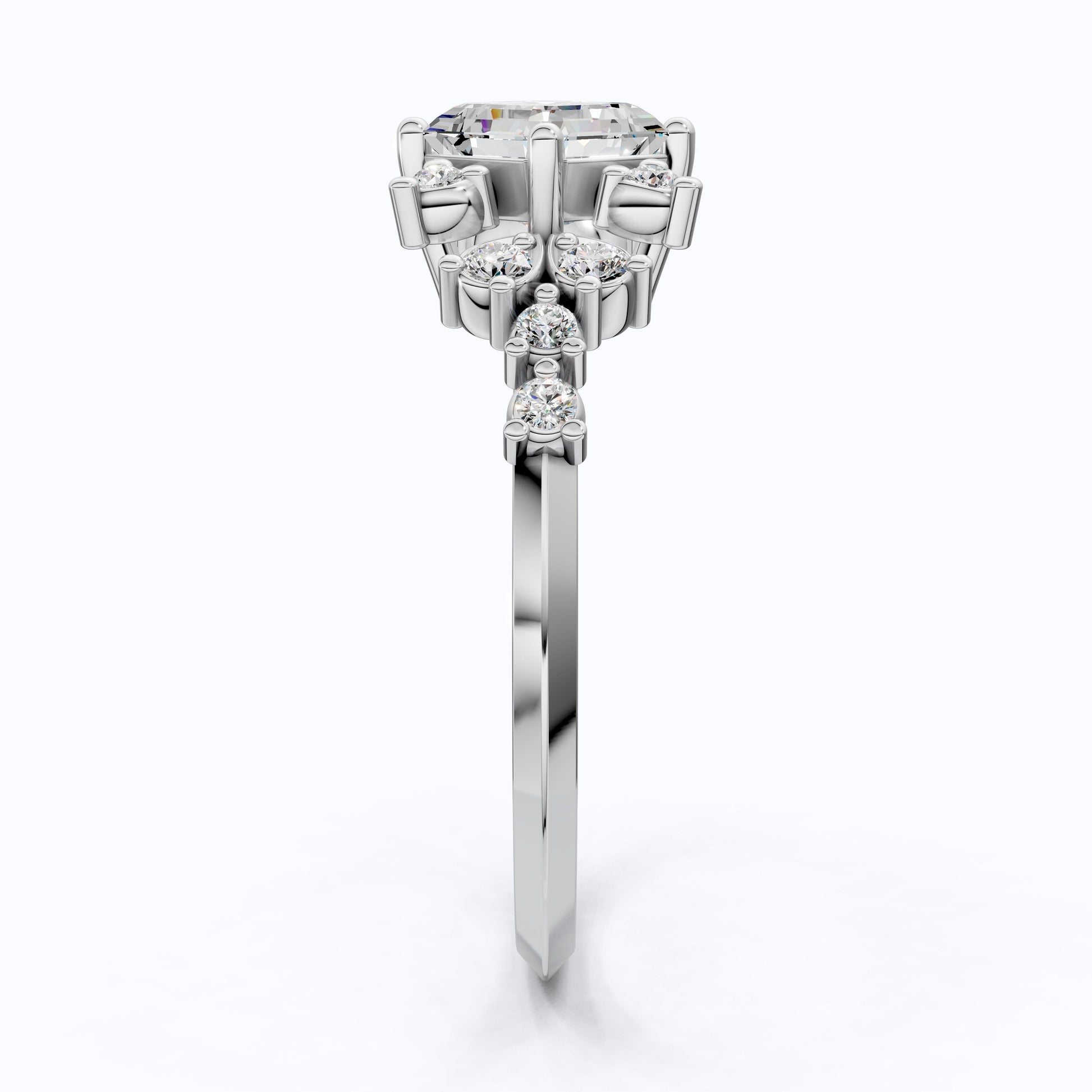 Unique Halo Cluster Engagement Ring in 14K Solid Gold, 1.00 CT Princess Cut Lab Created Diamond, Handmade Bridal Jewelry, Anniversary Gift for Her