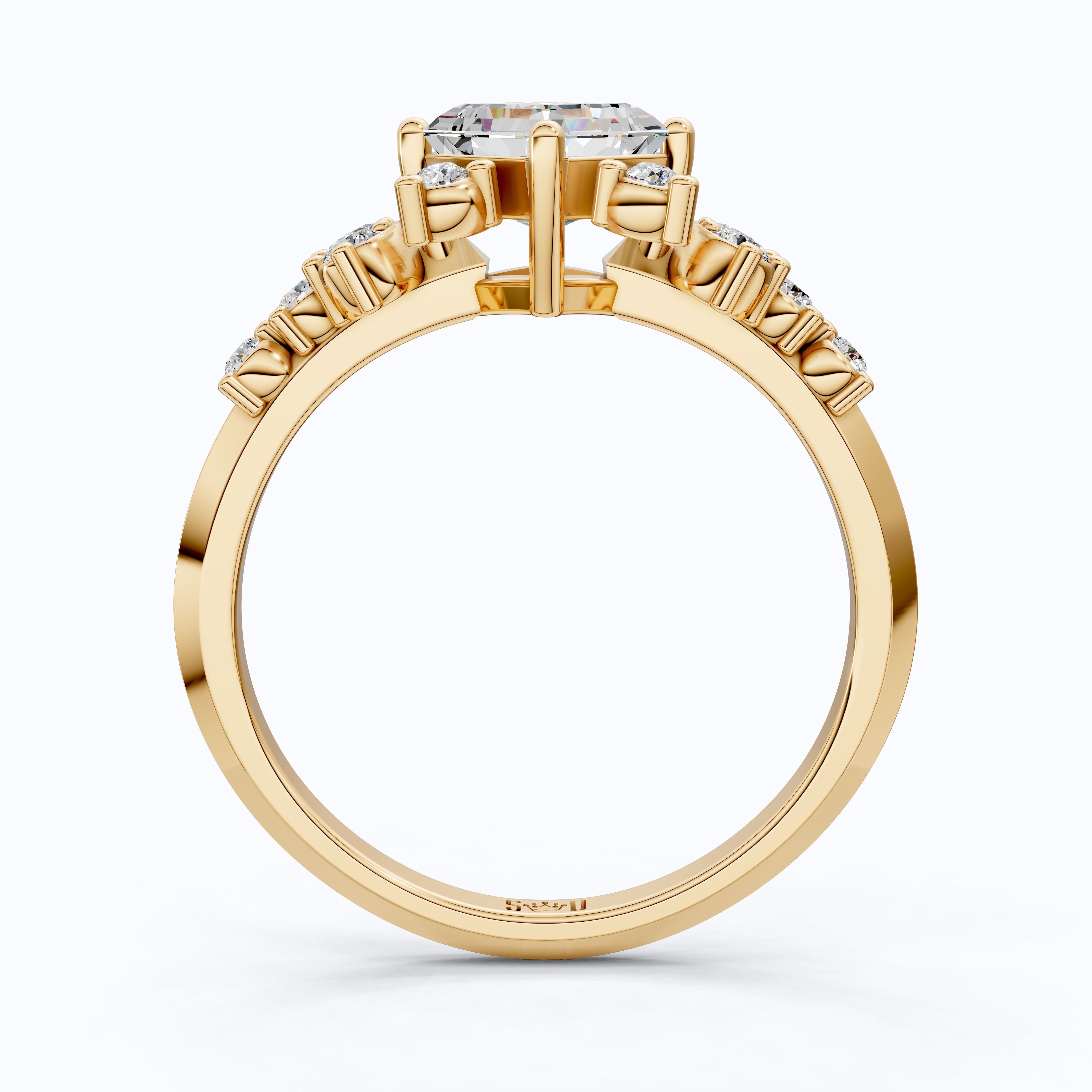 Unique Halo Cluster Engagement Ring in 14K Solid Gold, 1.00 CT Princess Cut Lab Created Diamond, Handmade Bridal Jewelry, Anniversary Gift for Her