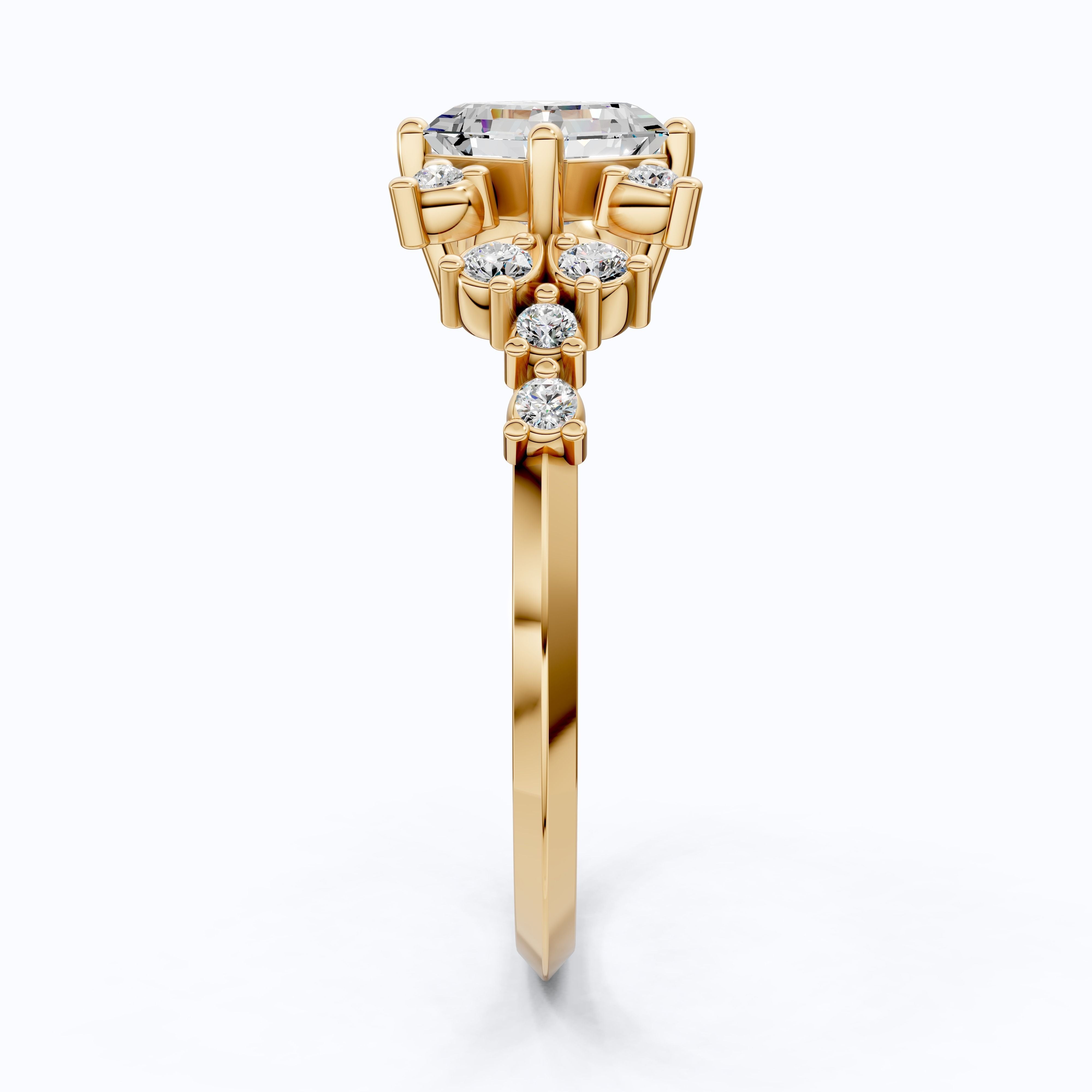 Unique Halo Cluster Engagement Ring in 14K Solid Gold, 1.00 CT Princess Cut Lab Created Diamond, Handmade Bridal Jewelry, Anniversary Gift for Her