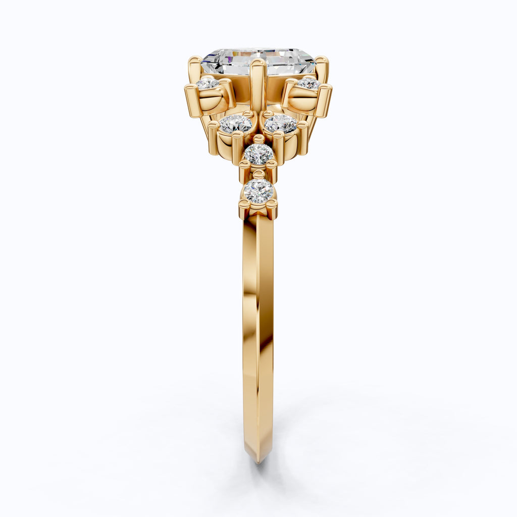 Unique Halo Cluster Engagement Ring in 14K Solid Gold, 1.00 CT Princess Cut Lab Created Diamond, Handmade Bridal Jewelry, Anniversary Gift for Her