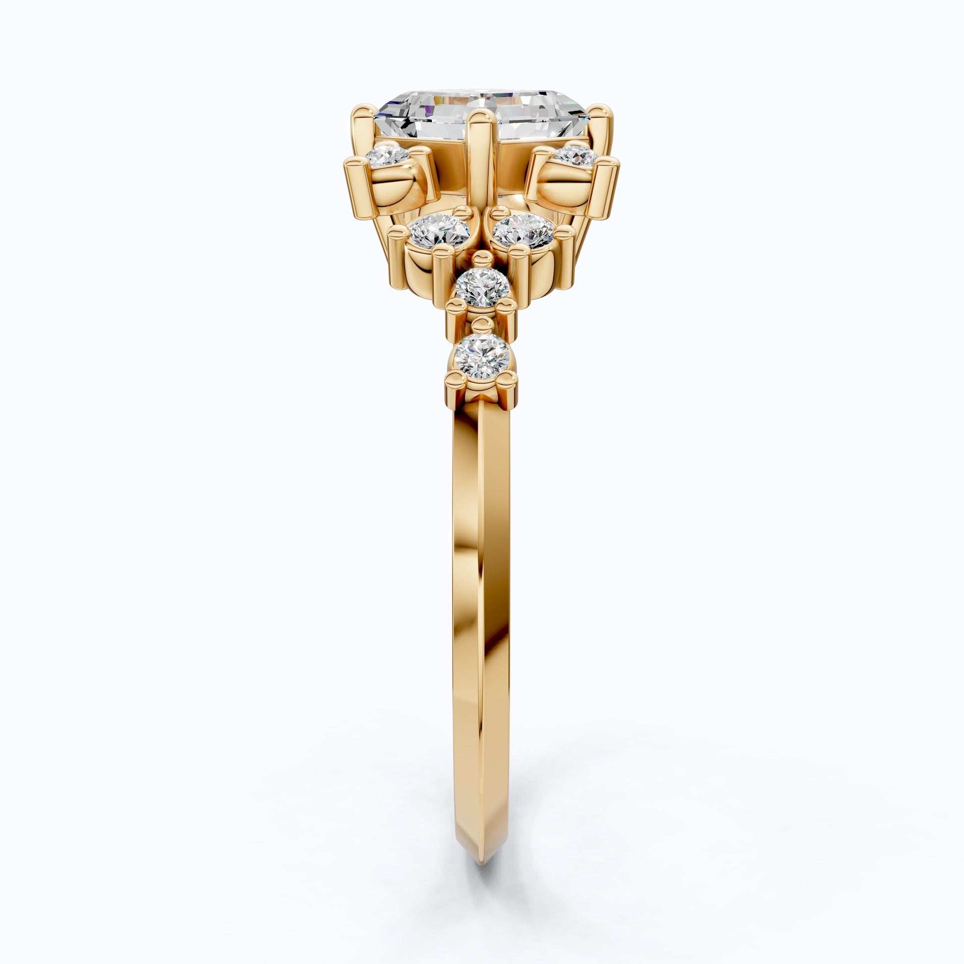 Unique Halo Cluster Engagement Ring in 14K Solid Gold, 1.00 CT Princess Cut Lab Created Diamond, Handmade Bridal Jewelry, Anniversary Gift for Her