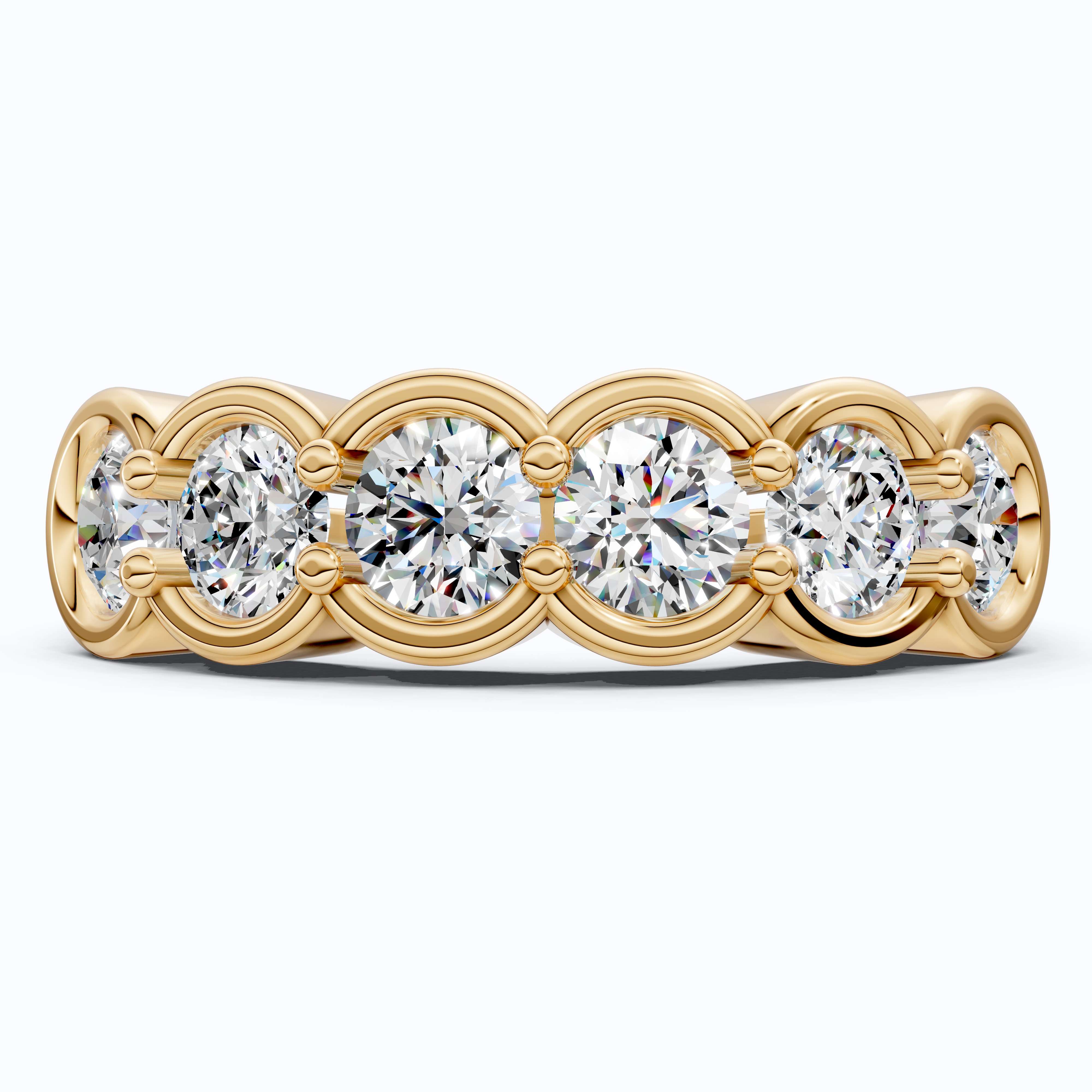 Classic Round Six-Stone Eternity Wedding Band in 14K Solid Gold, 1.50 TCW Round Cut Lab Created Diamonds, Birthday Gift For Her, Everyday Wedding Band