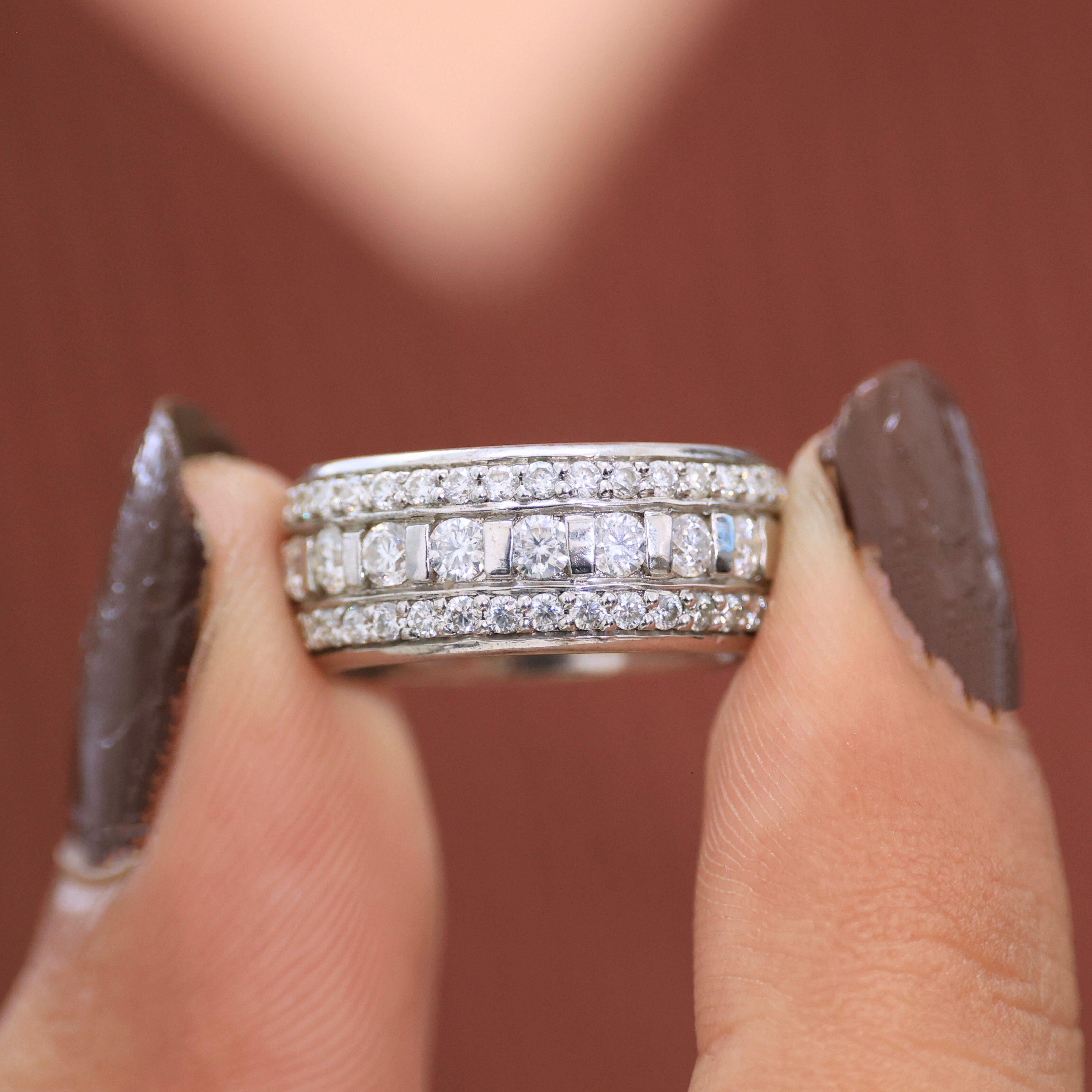 Contemporary Triple Row Eternity Wedding Band in 14K Solid Gold, 1.89 TCW Round Cut Lab Grown Diamonds, Promise Ring, Bridal Jewelry, Everyday Ring