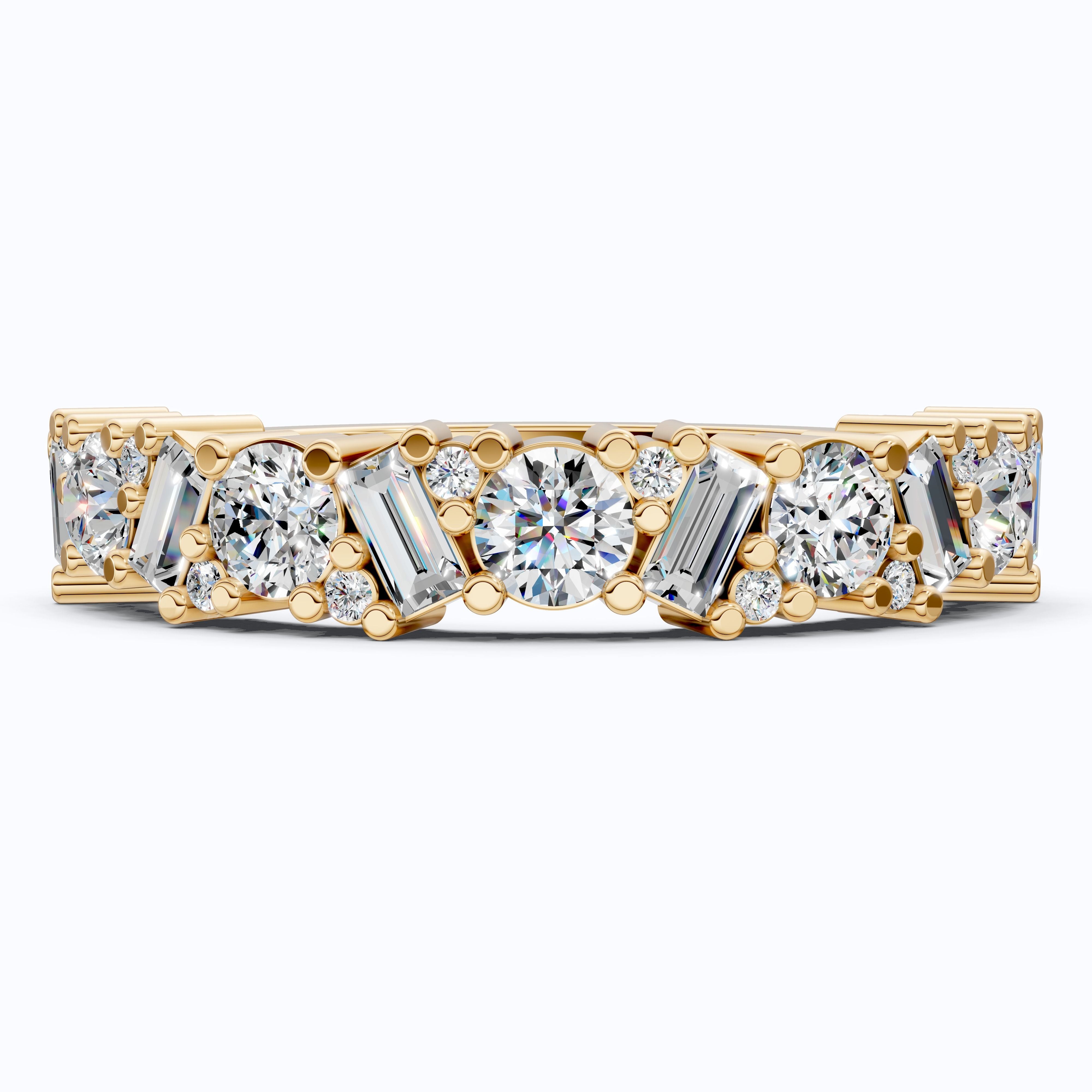 Elegant Mixed Shape Half Eternity Wedding Band in 14K Solid Gold, 0.90 TCW Round/Cut Lab Created Diamonds, Anniversary Gift For Wife