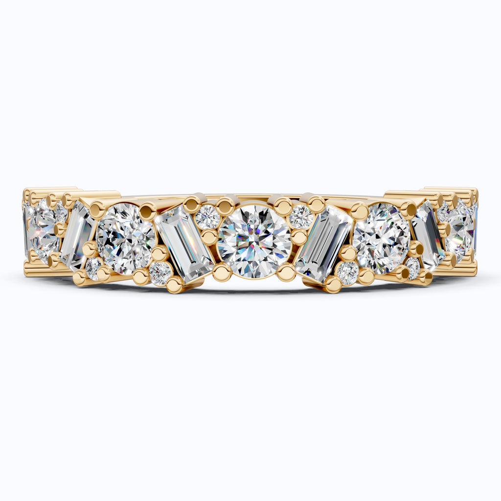 Elegant Mixed Shape Half Eternity Wedding Band in 14K Solid Gold, 0.90 TCW Round/Cut Lab Created Diamonds, Anniversary Gift For Wife