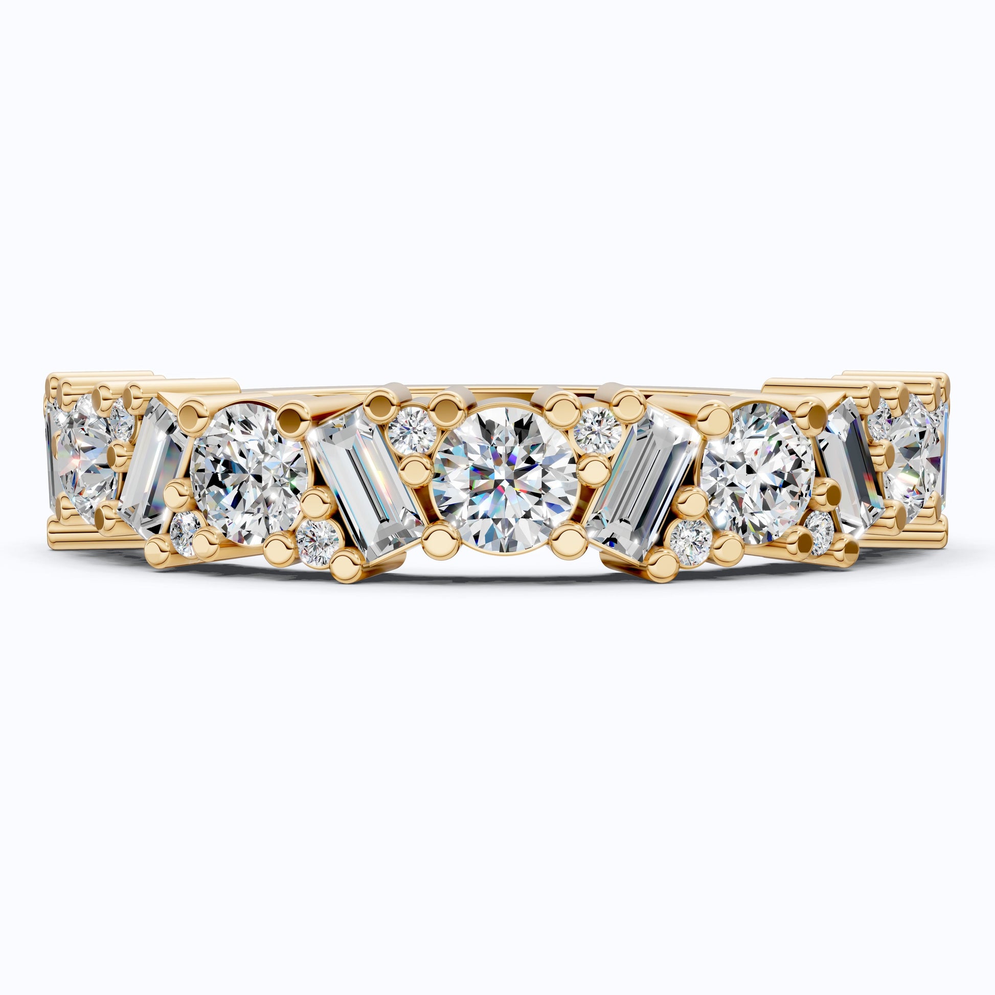 Elegant Mixed Shape Half Eternity Wedding Band in 14K Solid Gold, 0.90 TCW Round/Cut Lab Created Diamonds, Anniversary Gift For Wife