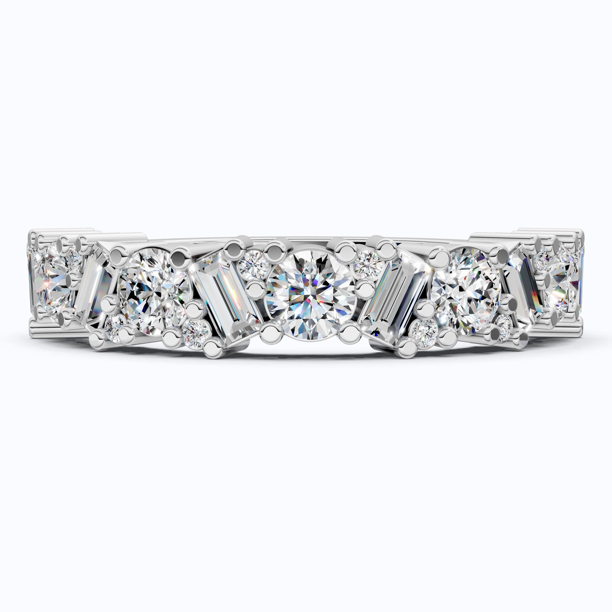 Elegant Mixed Shape Half Eternity Wedding Band in 14K Solid Gold, 0.90 TCW Round/Cut Lab Created Diamonds, Anniversary Gift For Wife