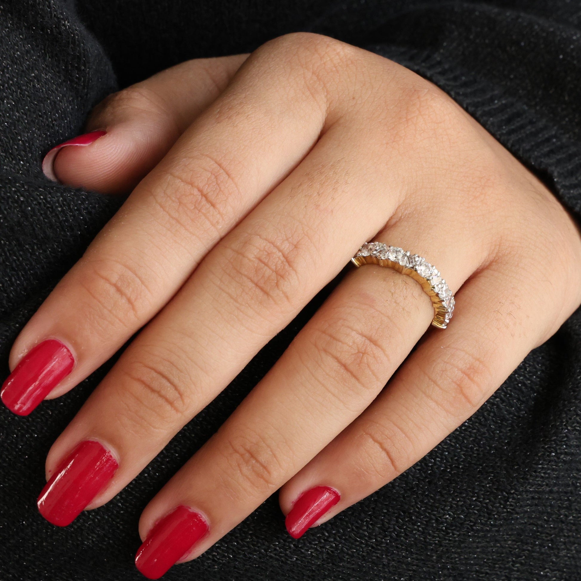 Elegant Mixed Shape Half Eternity Wedding Band in 14K Solid Gold, 0.90 TCW Round/Cut Lab Created Diamonds, Anniversary Gift For Wife