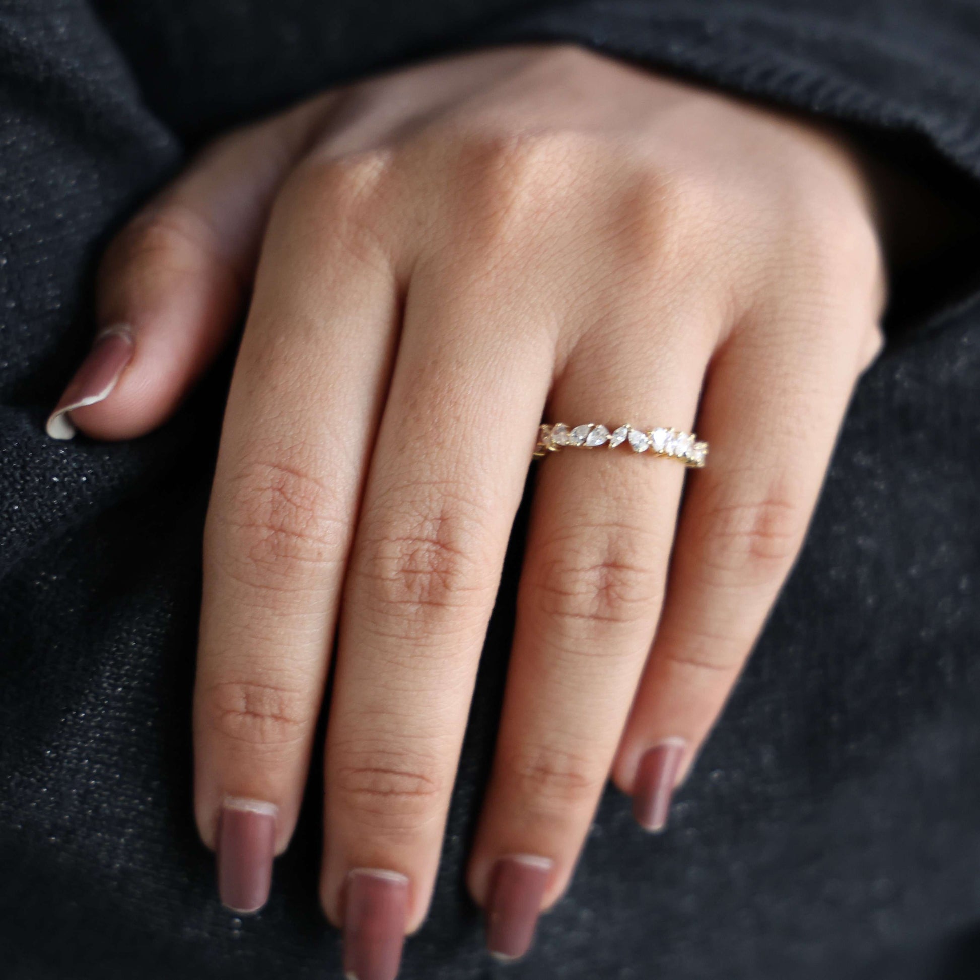 2.67 TCW Marquise & Pear Shape Wedding Eternity Band in Lab Diamond – 14k Solid Gold, Birthday Gift for Her, Everyday Band, Unique Band
