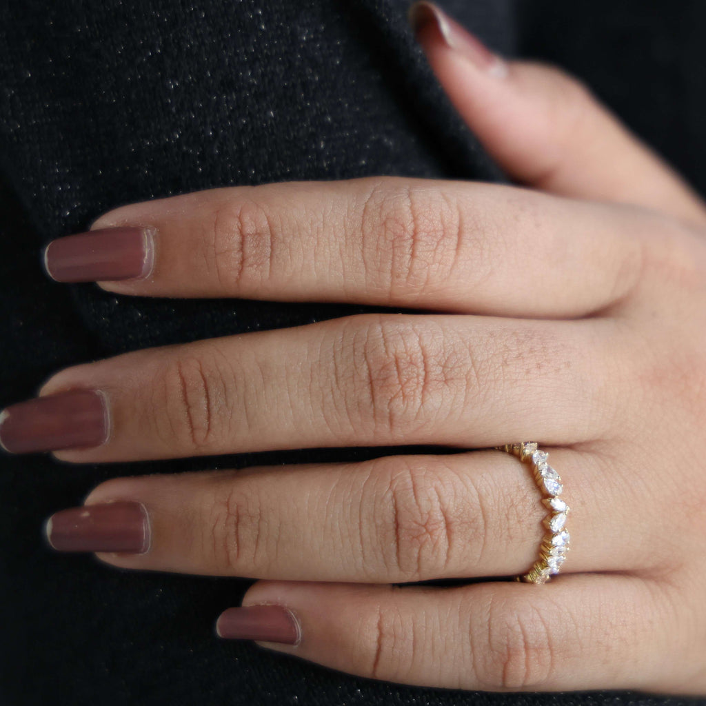 2.67 TCW Marquise & Pear Shape Wedding Eternity Band in Lab Diamond – 14k Solid Gold, Birthday Gift for Her, Everyday Band, Unique Band