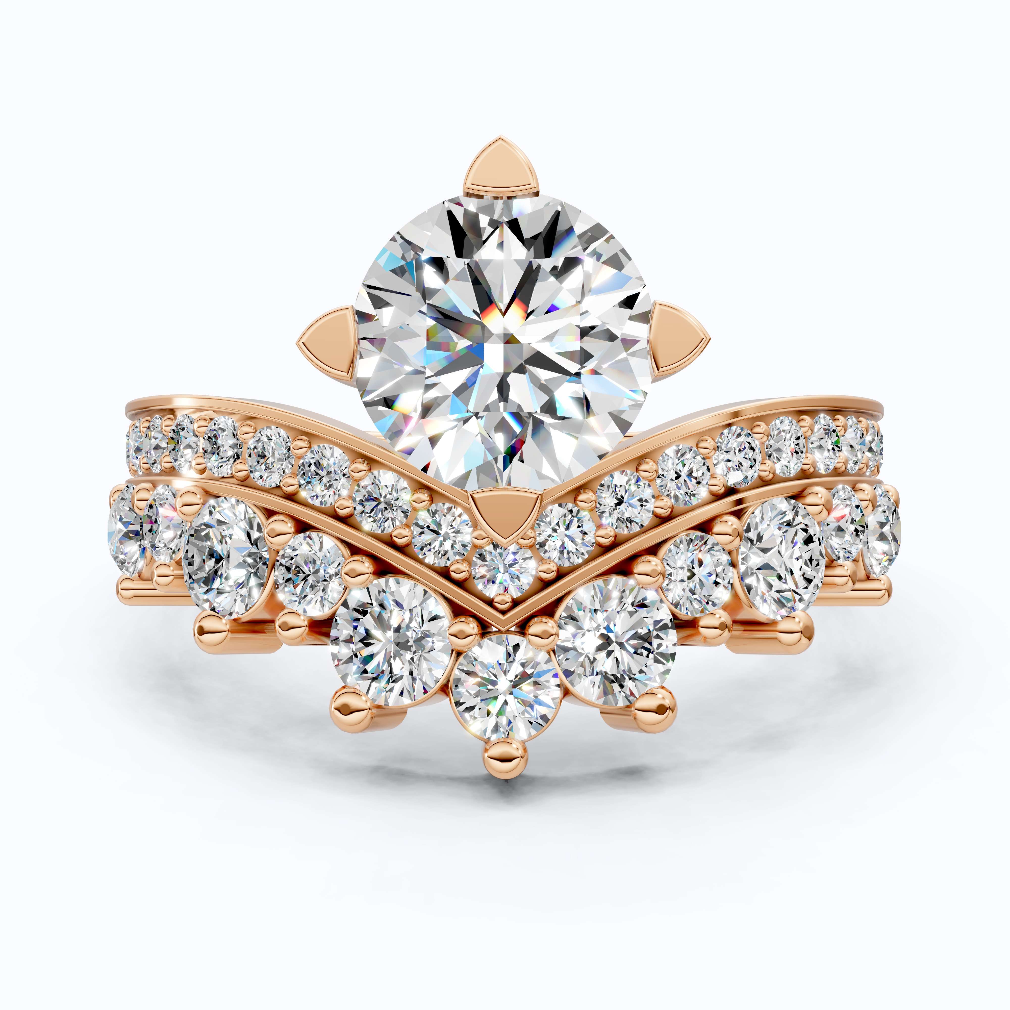 Vintage Crown Chevron Cluster Engagement Ring in 14k Solid Gold or Sterling Silver, 2.35 TCW Round Cut Lab Created Diamonds, Anniversary Gift for Wife
