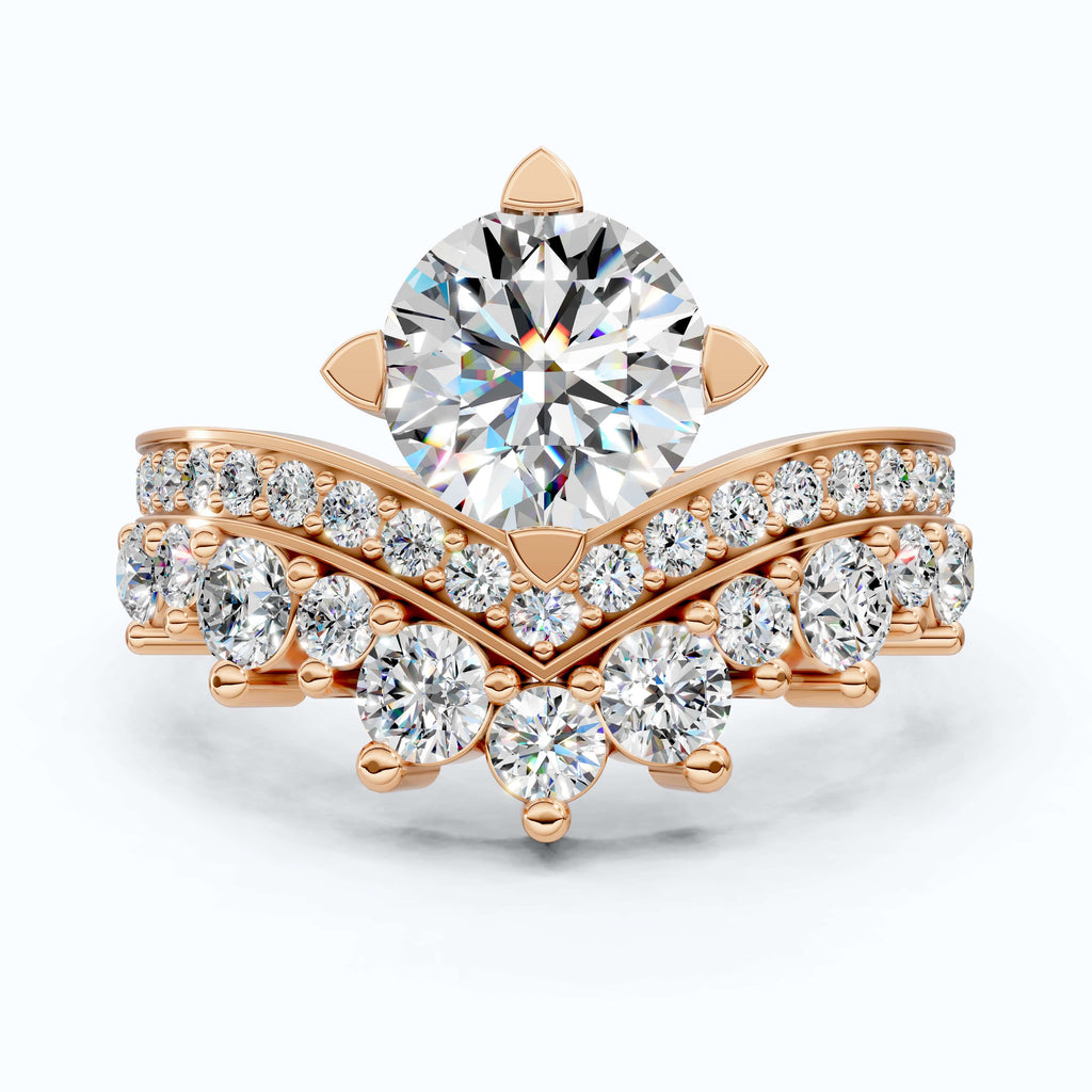 Vintage Crown Chevron Cluster Engagement Ring in 14k Solid Gold or Sterling Silver, 2.35 TCW Round Cut Lab Created Diamonds, Anniversary Gift for Wife