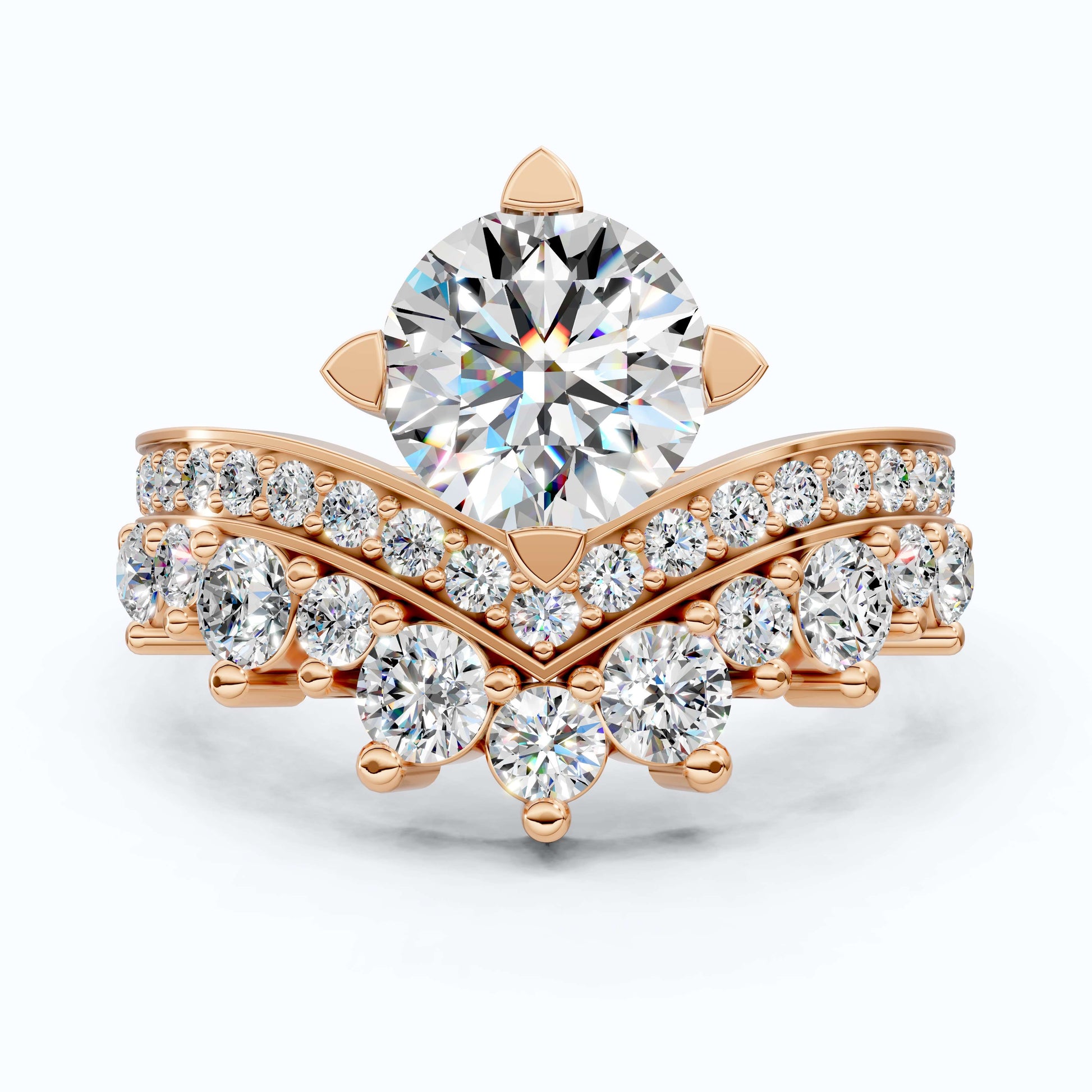 Vintage Crown Chevron Cluster Engagement Ring in 14k Solid Gold or Sterling Silver, 2.35 TCW Round Cut Lab Created Diamonds, Anniversary Gift for Wife