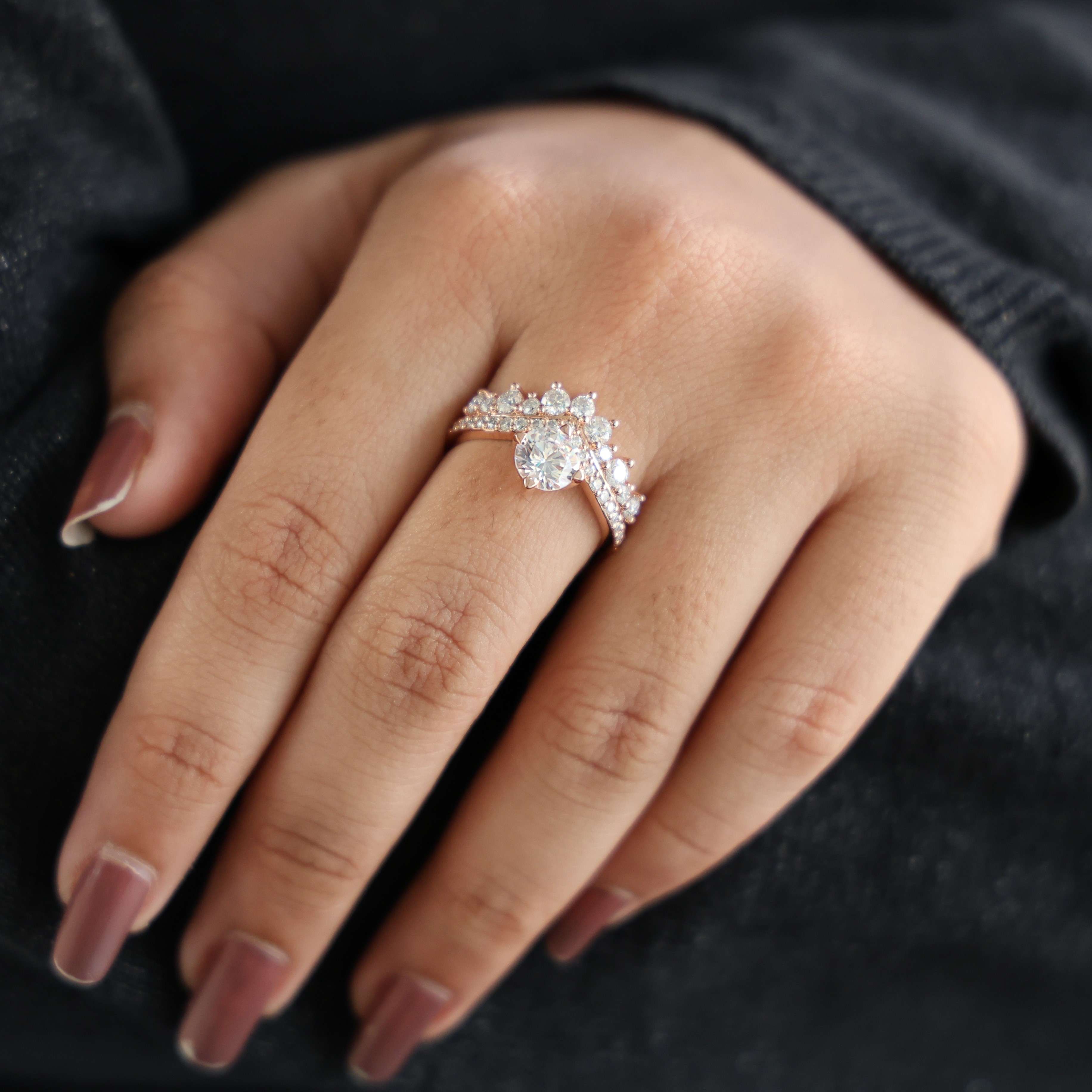 Vintage Crown Chevron Cluster Engagement Ring in 14k Solid Gold or Sterling Silver, 2.35 TCW Round Cut Lab Created Diamonds, Anniversary Gift for Wife