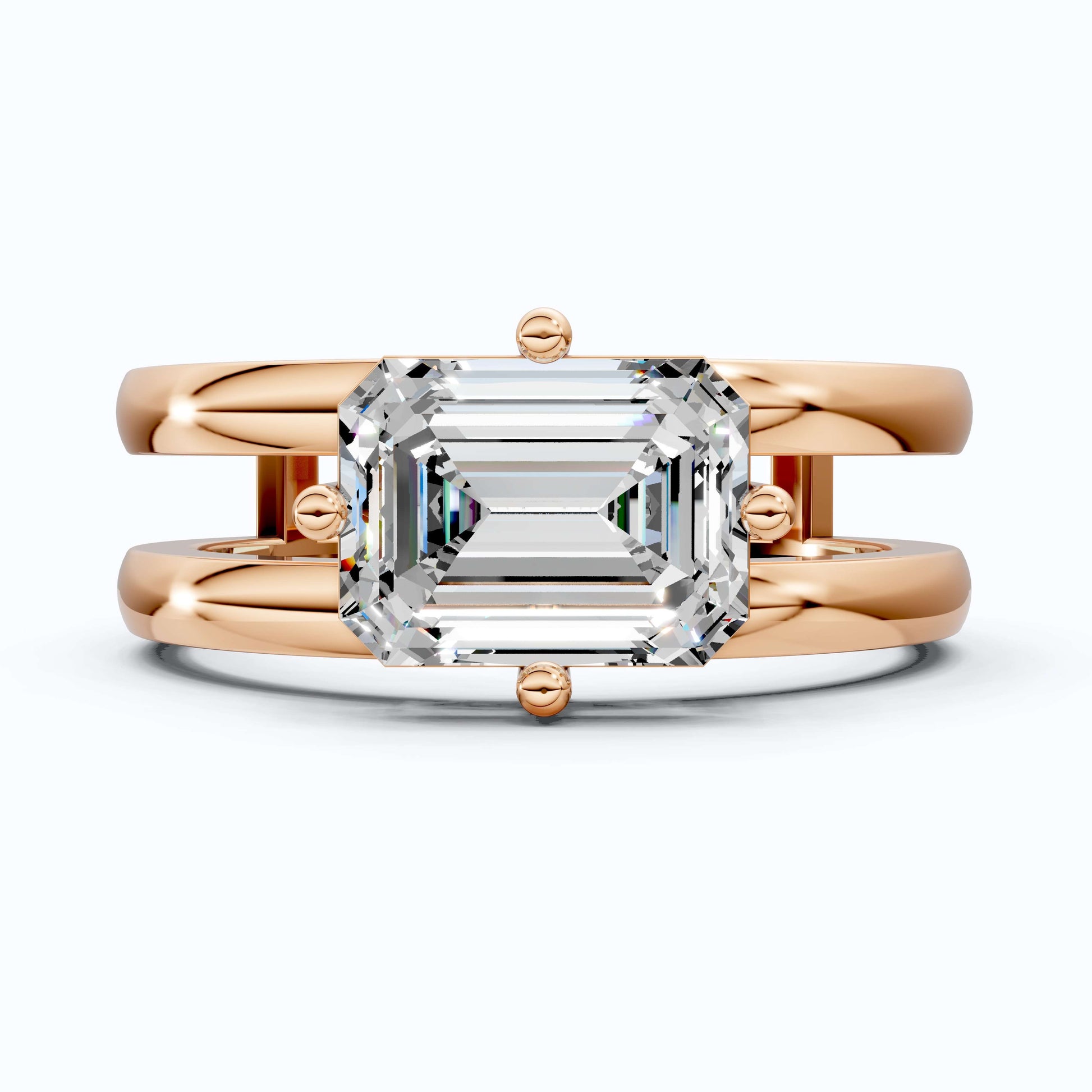 Elegant Split Band Solitaire Wedding Band in 18K Solid Gold, 1.75 CT Emerald Cut Lab Created Diamond, Anniversary Gift for Wife, Bridal Jewelry