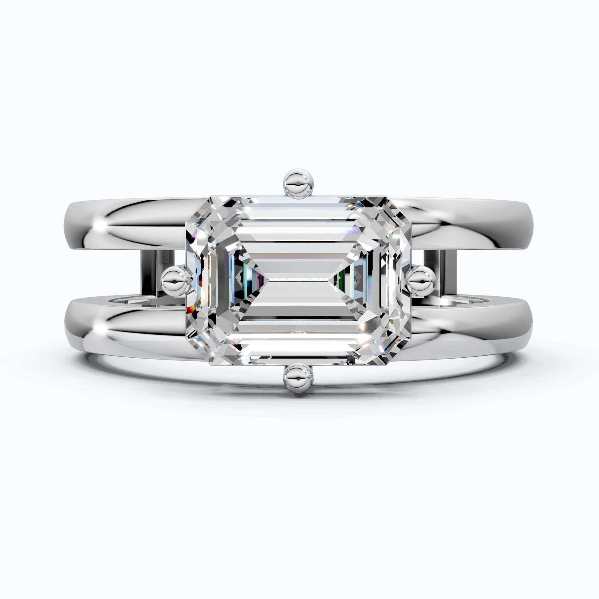 Elegant Split Band Solitaire Wedding Band in 18K Solid Gold, 1.75 CT Emerald Cut Lab Created Diamond, Anniversary Gift for Wife, Bridal Jewelry