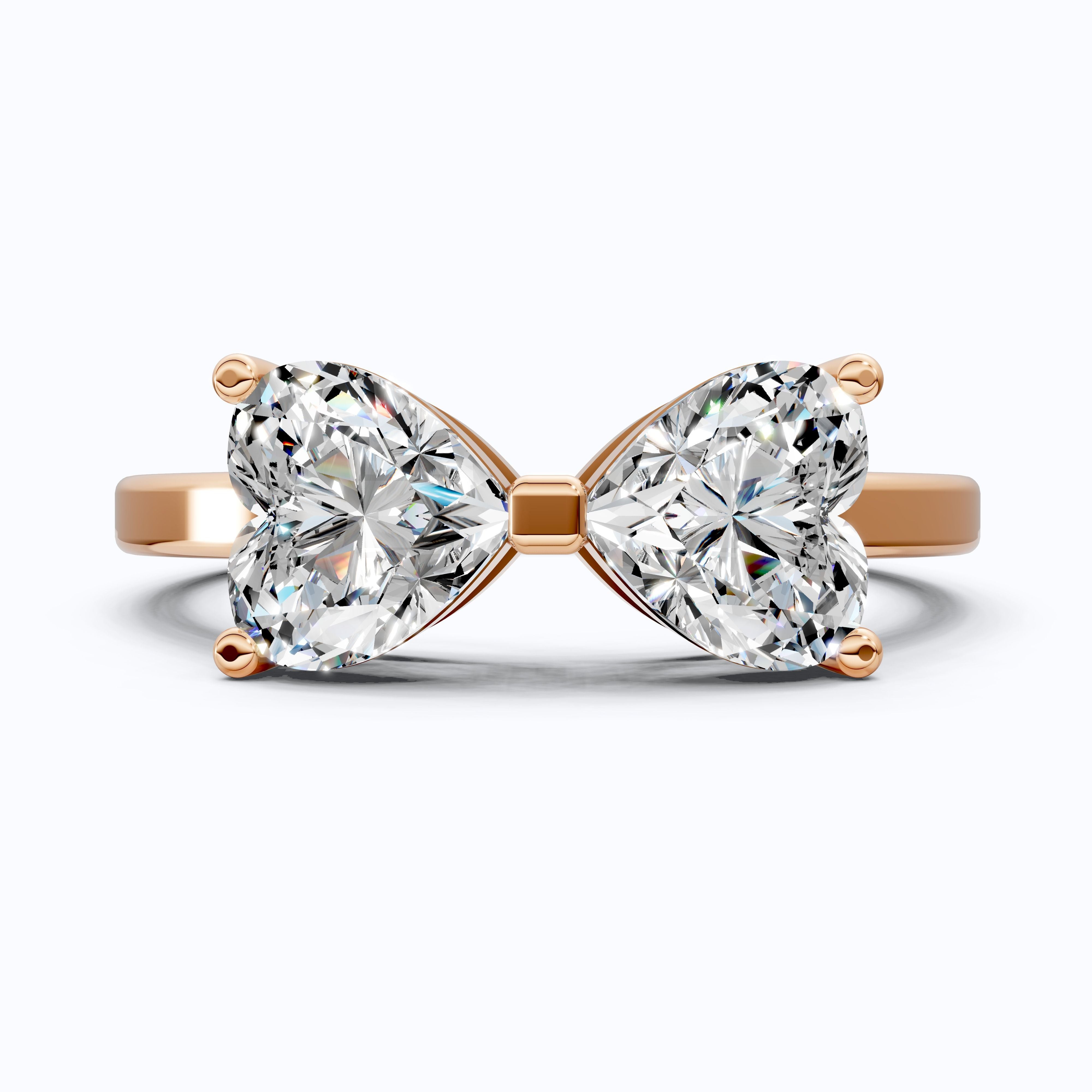 Delicate Bow Inspired Double Heart Engagement Ring in 14K Solid Gold, 1.50 TCW Heart Cut Lab Grown Diamonds, Anniversary Gift for Wife, Bridal Jewelry