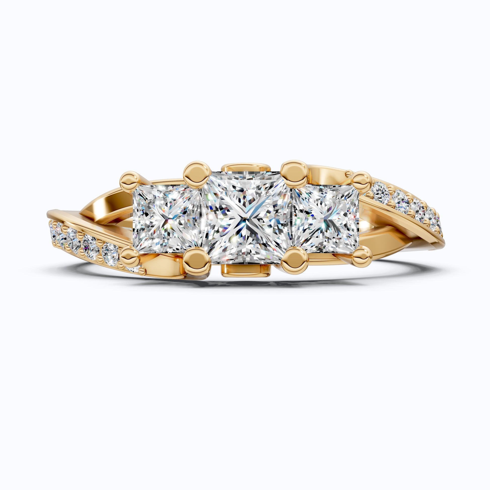 Three-Stone Princess Cut Bypass Pave Engagement Ring in 14K Solid Gold, 0.75 TCW Princess Cut Lab Grown Diamonds, Birthday Gift for Wife