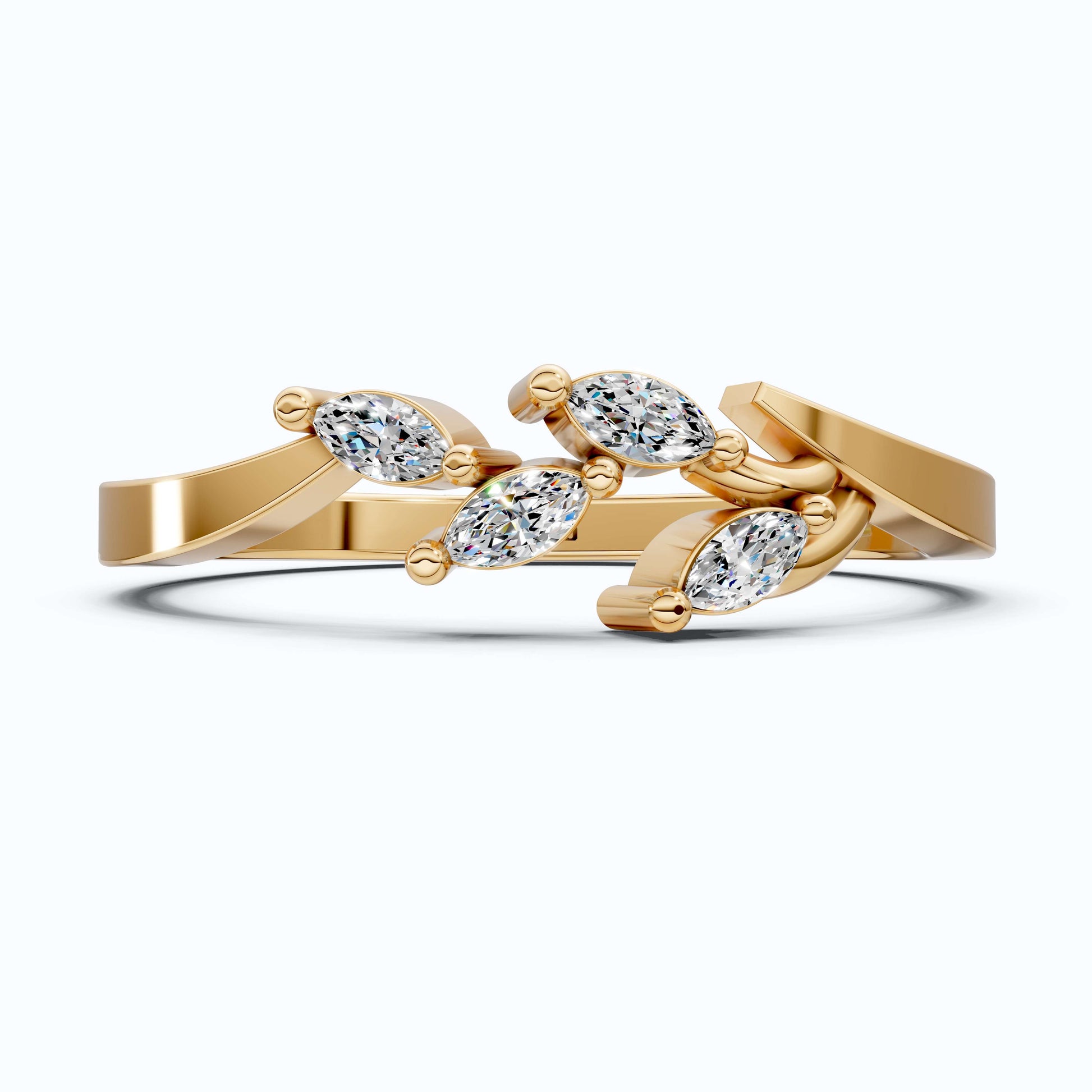 Floral Marquise Cluster Wedding Band in 14k Solid Gold, 0.40 TCW Marquise Cut Lab Created Diamonds, Anniversary Gift For Her, Everyday Band