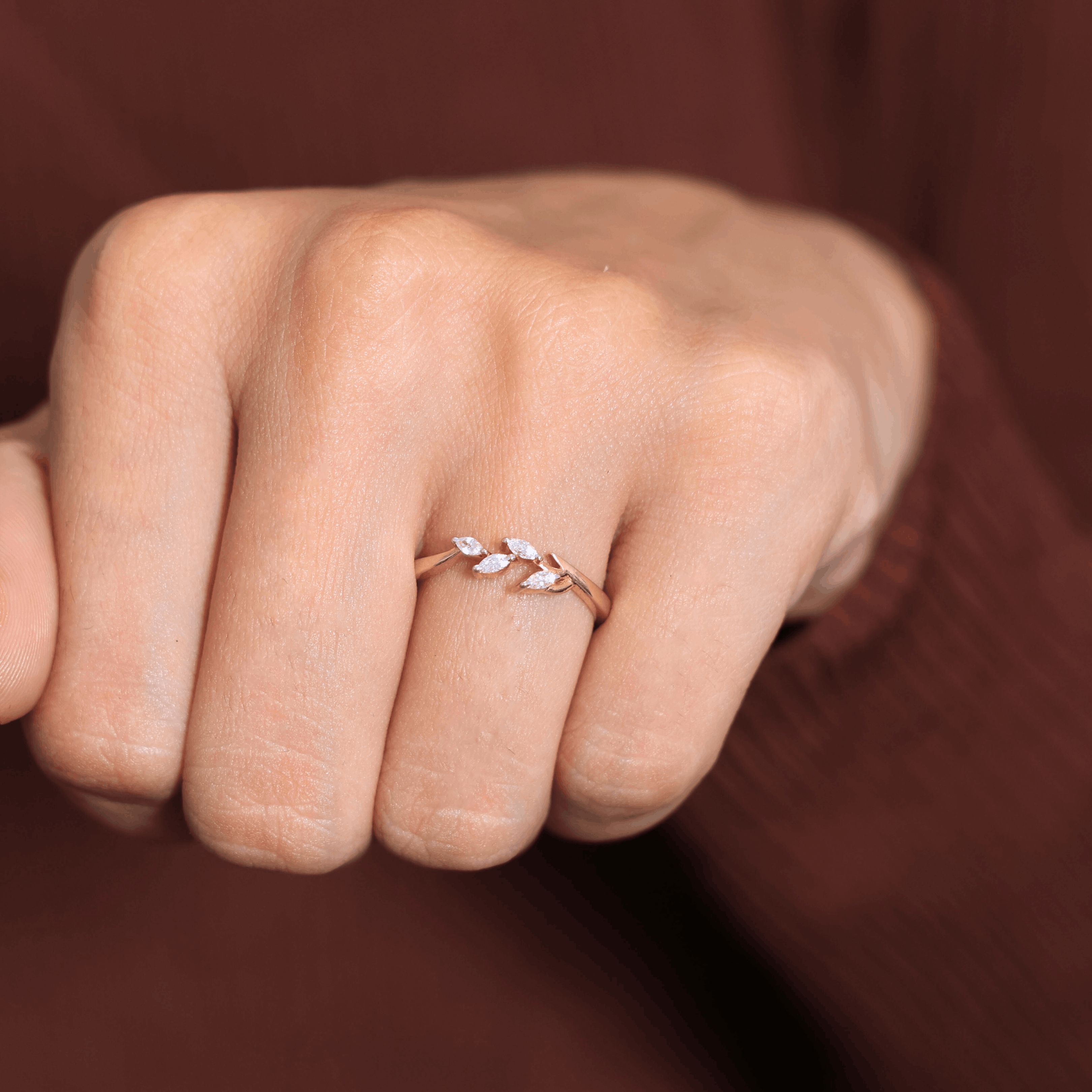 Floral Marquise Cluster Wedding Band in 14k Solid Gold, 0.40 TCW Marquise Cut Lab Created Diamonds, Anniversary Gift For Her, Everyday Band