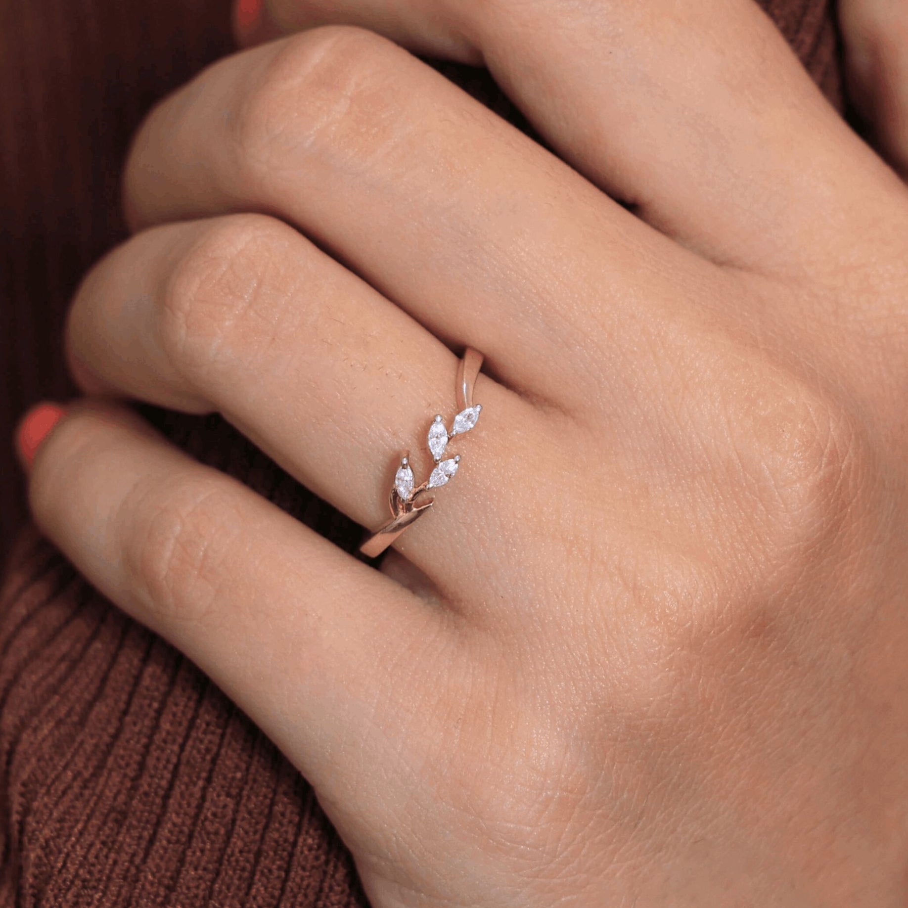 Floral Marquise Cluster Wedding Band in 14k Solid Gold, 0.40 TCW Marquise Cut Lab Created Diamonds, Anniversary Gift For Her, Everyday Band