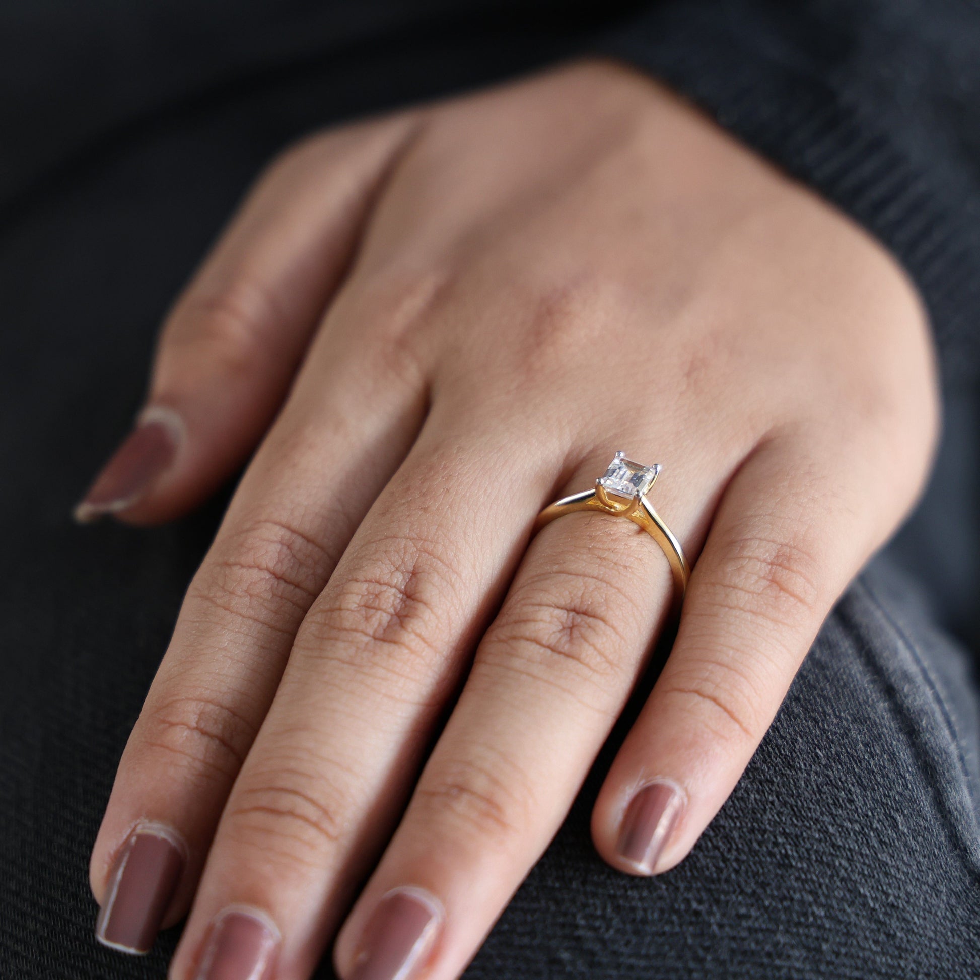 Emerald Cut Solitaire Classic Prong Set Engagement Ring in 14k Solid Gold, 1.00 CT Emerald Cut Lab Grown Diamond, Wedding Gift for Women