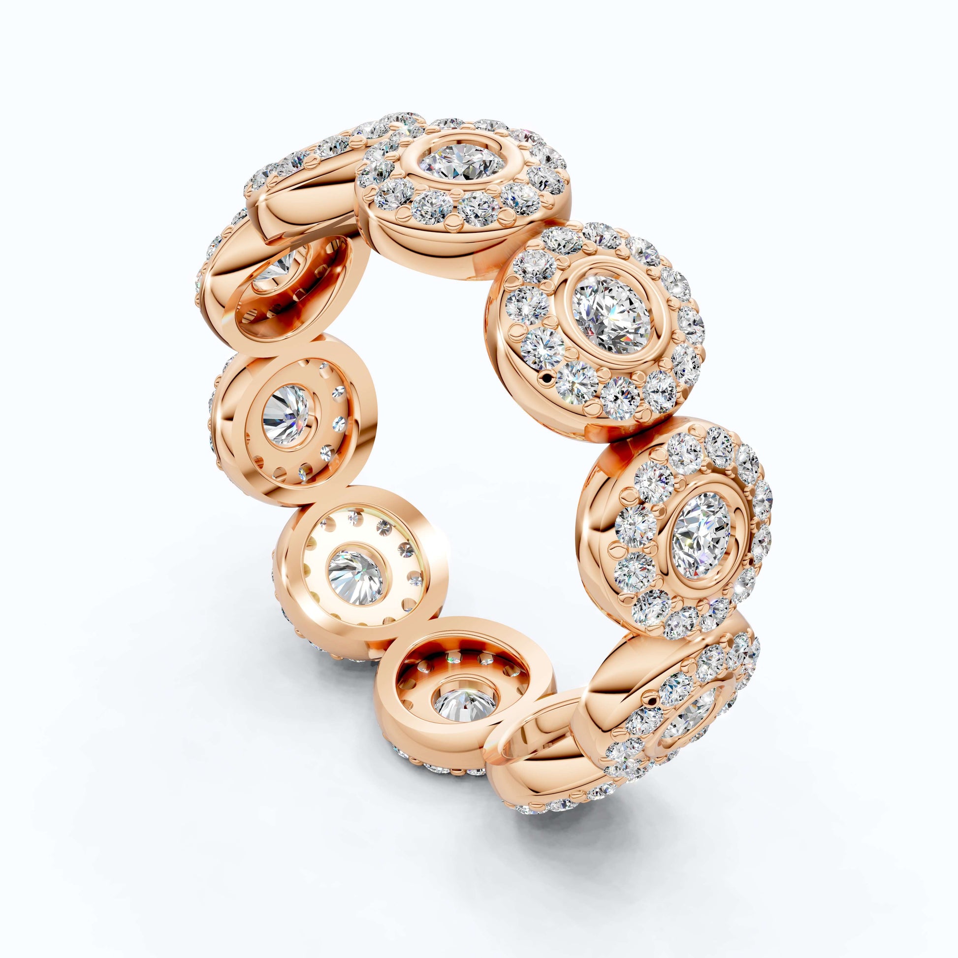 Vintage Halo Full Eternity Wedding Band in 14k Solid Gold, 1.62 TCW Round Cut Lab Created Diamonds, Birthday Gift for Her, Elegant Wedding Band