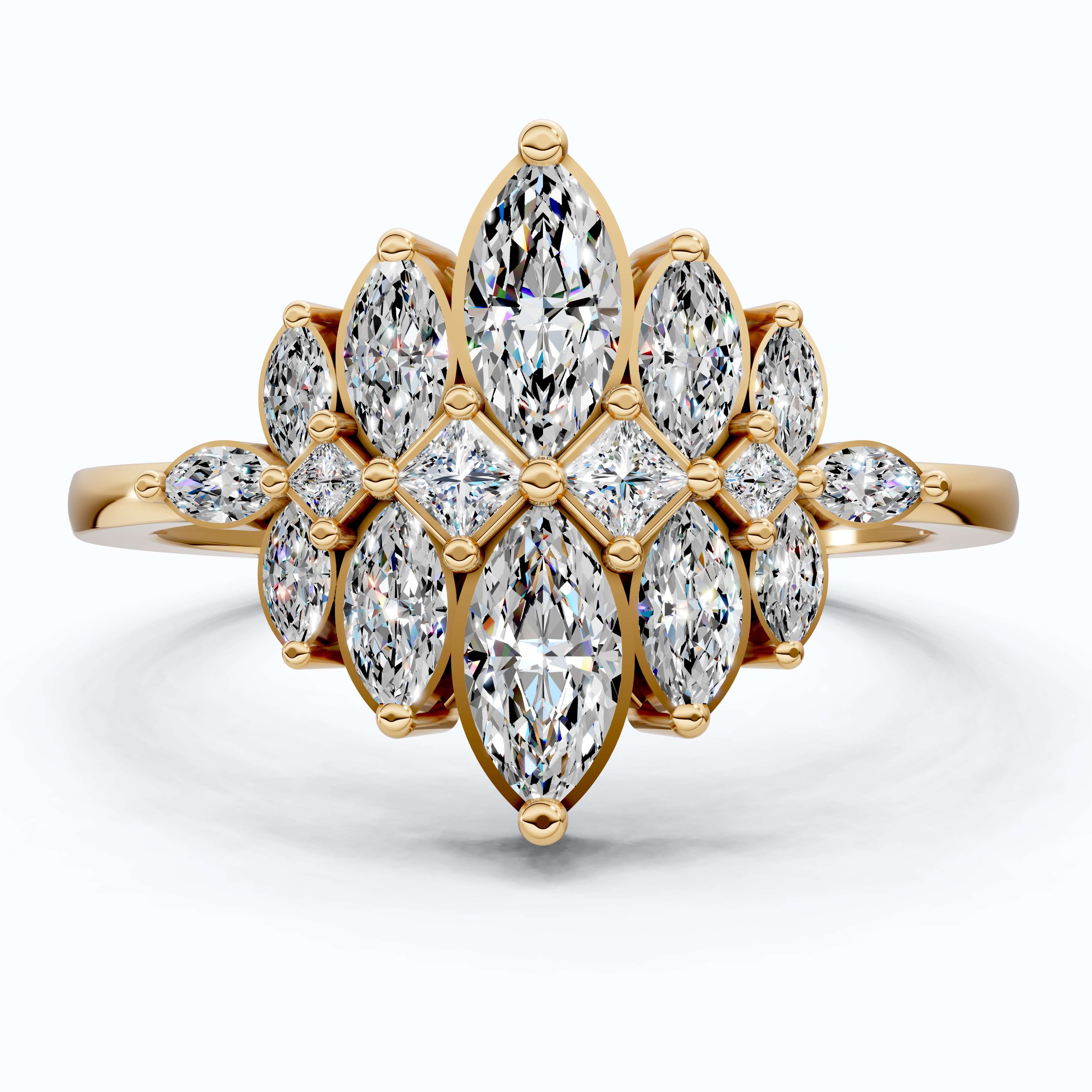 Marquise Floral Cluster Engagement Ring in 14k Solid Gold, 0.62 TCW Marquise/Princess Cut Lab Diamonds, Bridal Jewelry, Anniversary Gift for Her