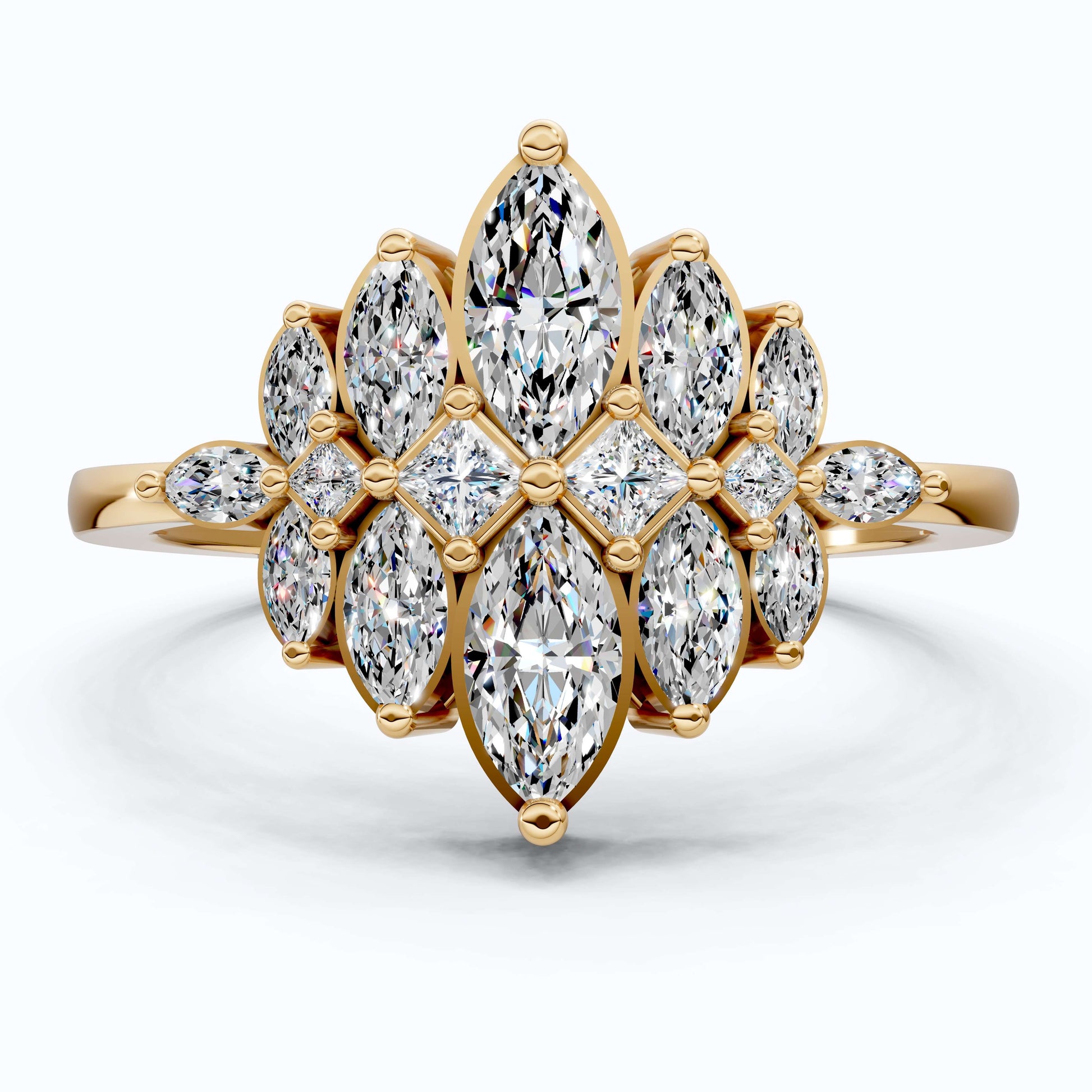 Marquise Floral Cluster Engagement Ring in 14k Solid Gold, 0.62 TCW Marquise/Princess Cut Lab Diamonds, Bridal Jewelry, Anniversary Gift for Her