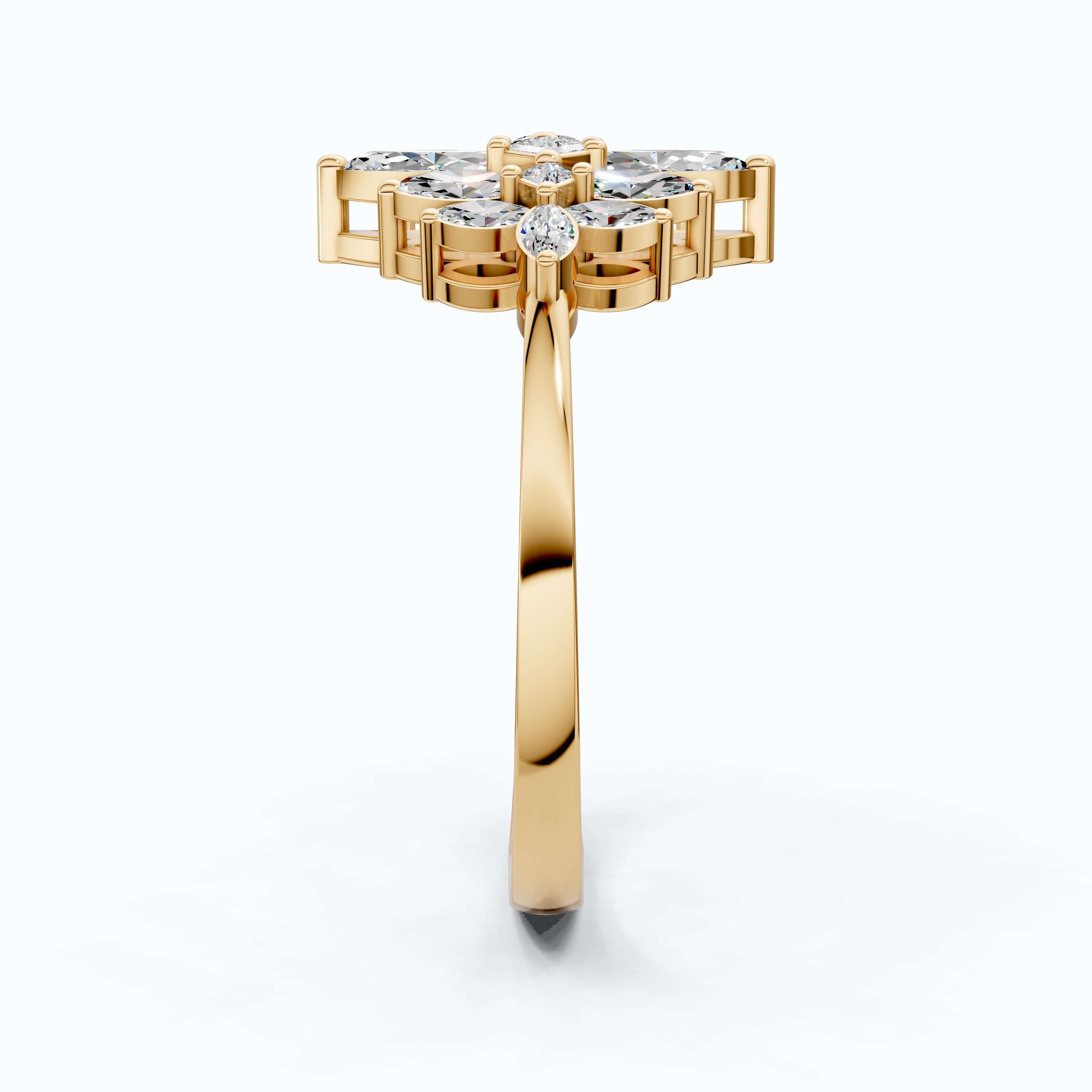 Marquise Floral Cluster Engagement Ring in 14k Solid Gold, 0.62 TCW Marquise/Princess Cut Lab Diamonds, Bridal Jewelry, Anniversary Gift for Her