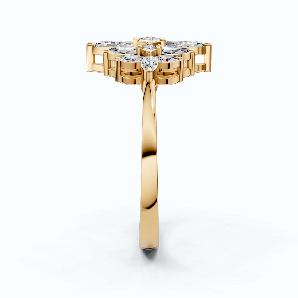 Marquise Floral Cluster Engagement Ring in 14k Solid Gold, 0.62 TCW Marquise/Princess Cut Lab Diamonds, Bridal Jewelry, Anniversary Gift for Her