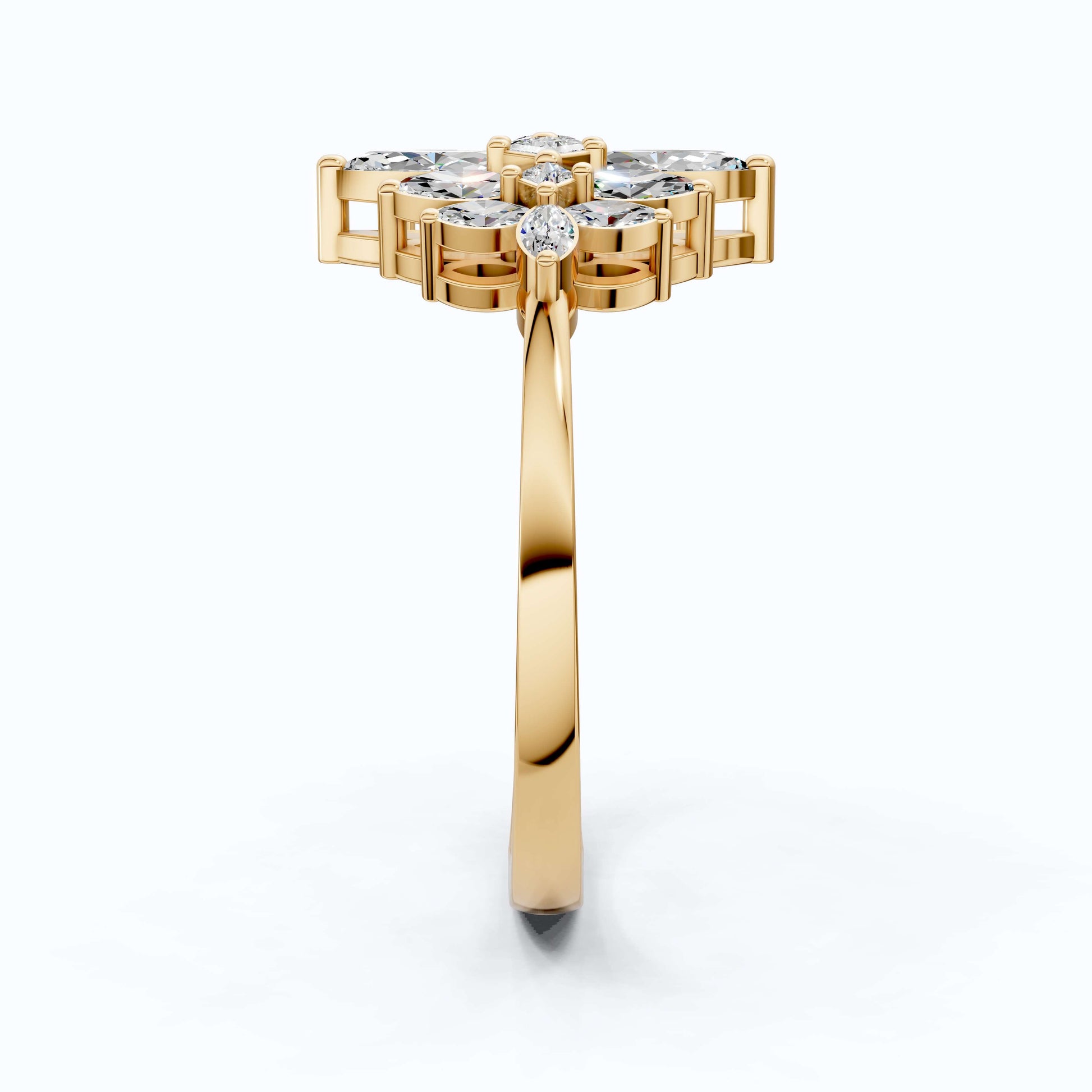 Marquise Floral Cluster Engagement Ring in 14k Solid Gold, 0.62 TCW Marquise/Princess Cut Lab Diamonds, Bridal Jewelry, Anniversary Gift for Her