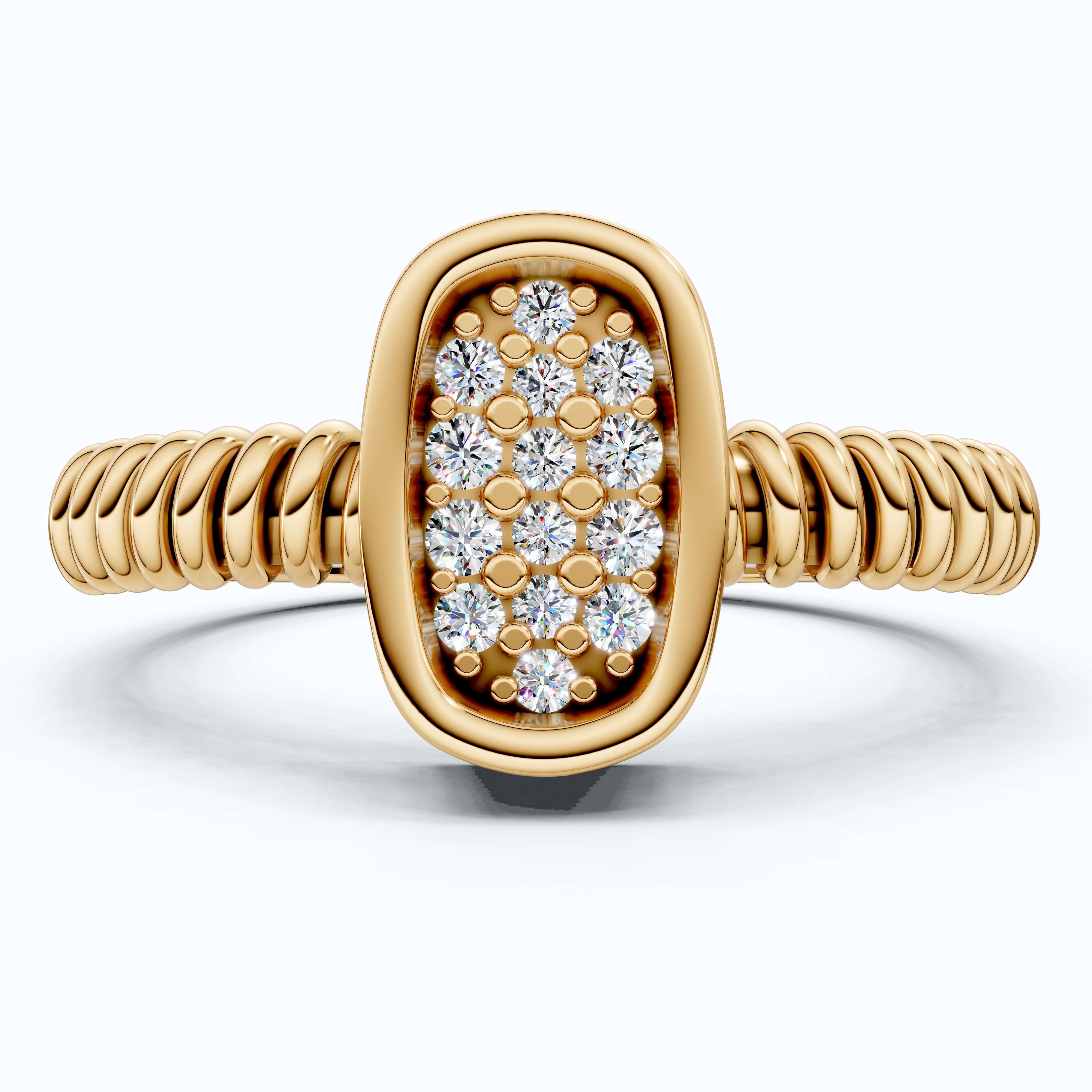 Cluster Oval Pavé Textured Band Engagement Ring in 14k Solid Gold, 0.08 TCW Round Cut Lab grown diamonds, Promise Ring, Wedding Gift for Her