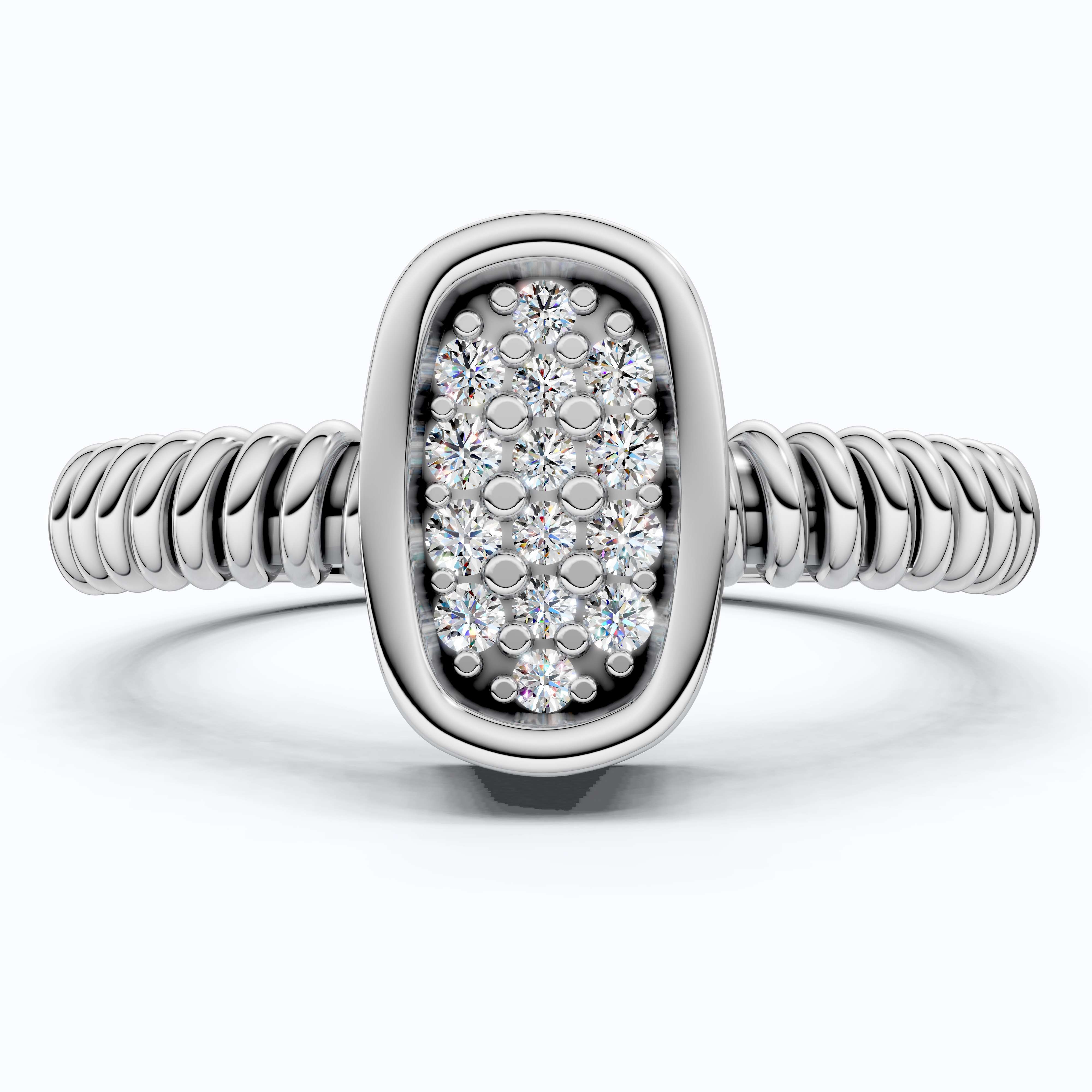 Cluster Oval Pavé Textured Band Engagement Ring in 14k Solid Gold, 0.08 TCW Round Cut Lab grown diamonds, Promise Ring, Wedding Gift for Her