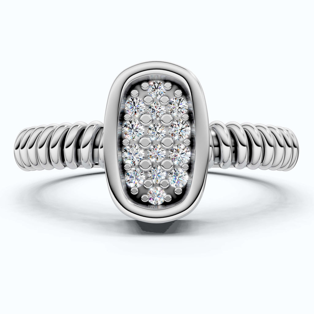 Cluster Oval Pavé Textured Band Engagement Ring in 14k Solid Gold, 0.08 TCW Round Cut Lab grown diamonds, Promise Ring, Wedding Gift for Her