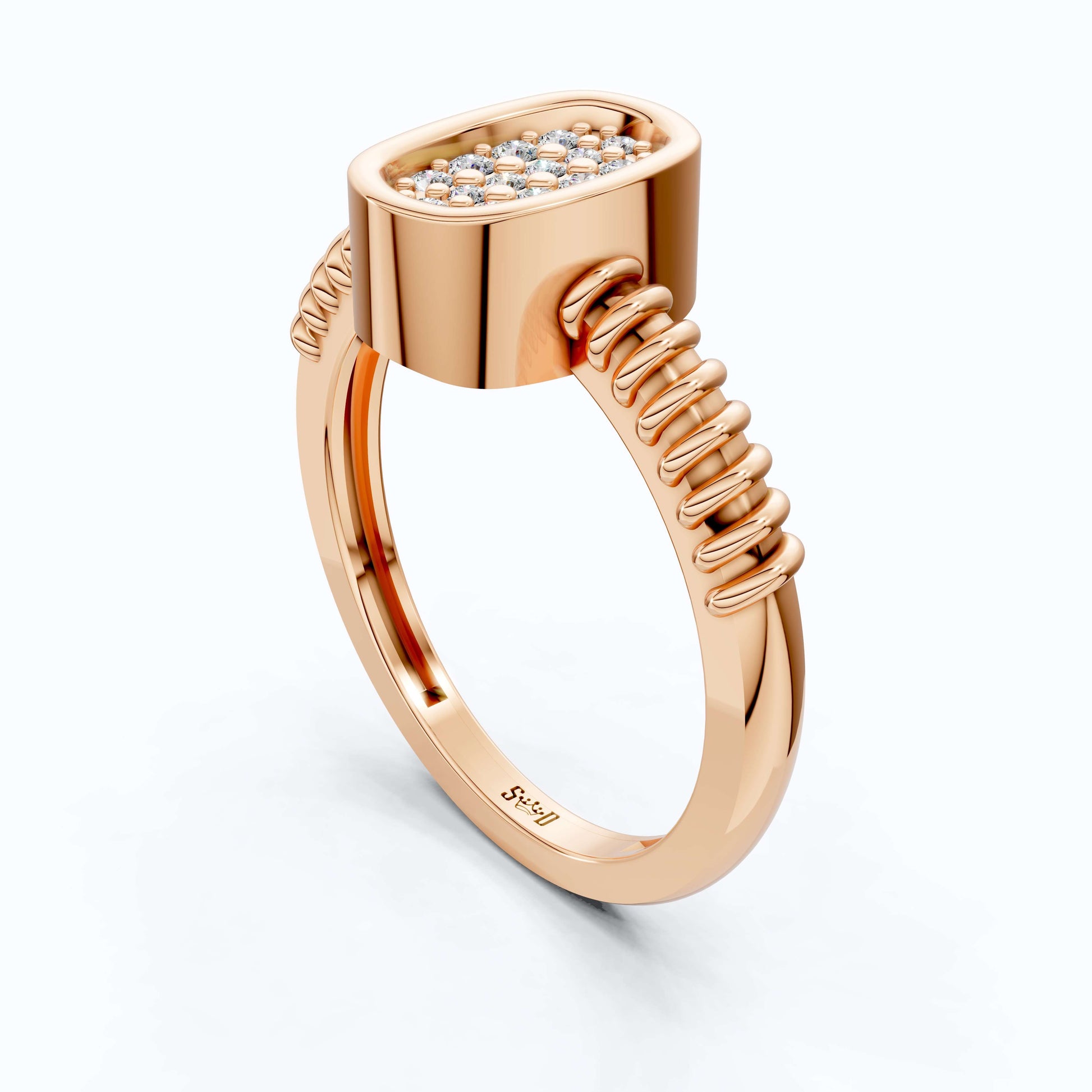 Cluster Oval Pavé Textured Band Engagement Ring in 14k Solid Gold, 0.08 TCW Round Cut Lab grown diamonds, Promise Ring, Wedding Gift for Her